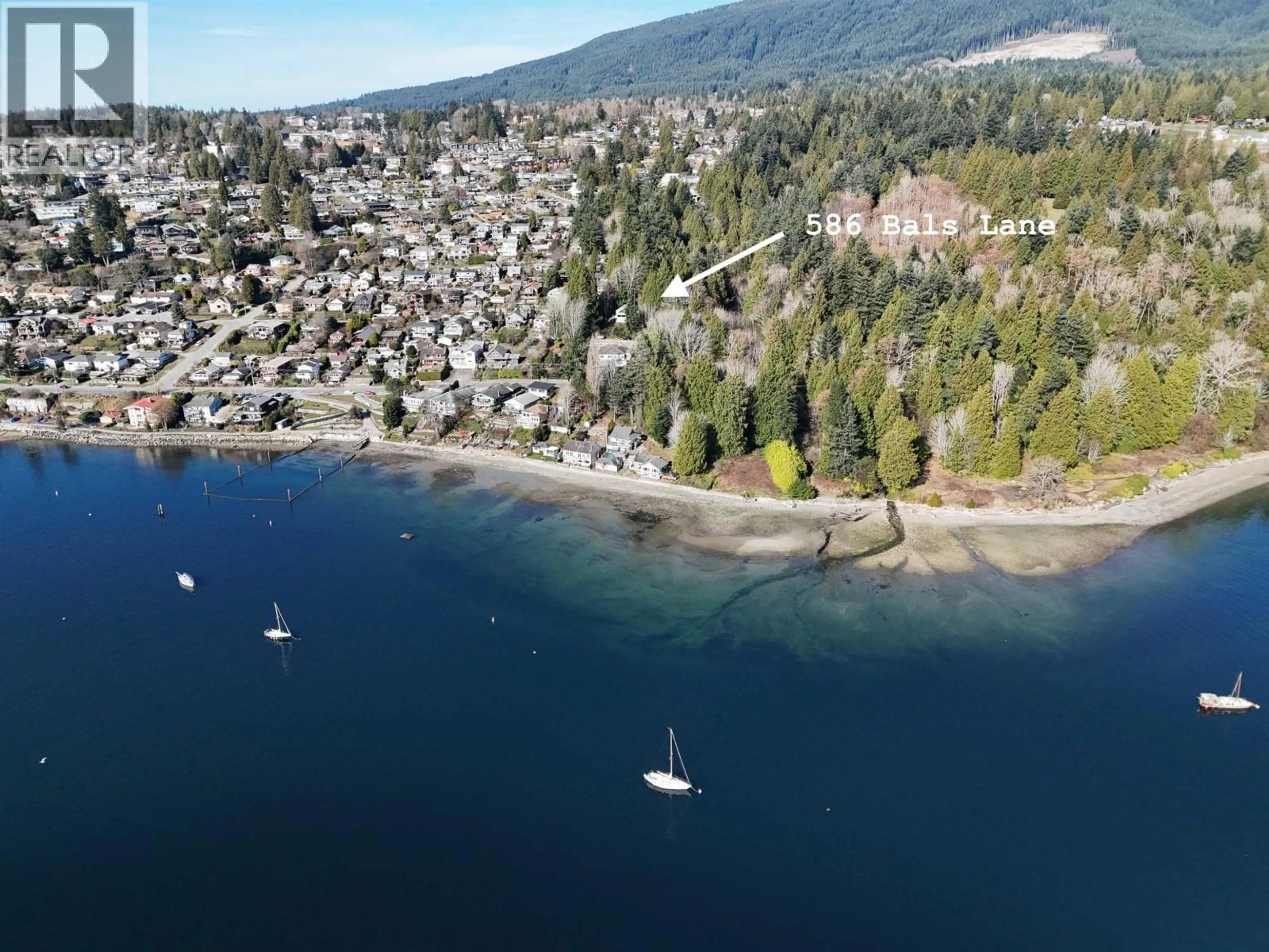 A pic from outside/outdoor area/front of a property/back of a property/a pic from drone, water/lake/river/ocean view for 586 BALS LANE, Gibsons British Columbia V0N1V9