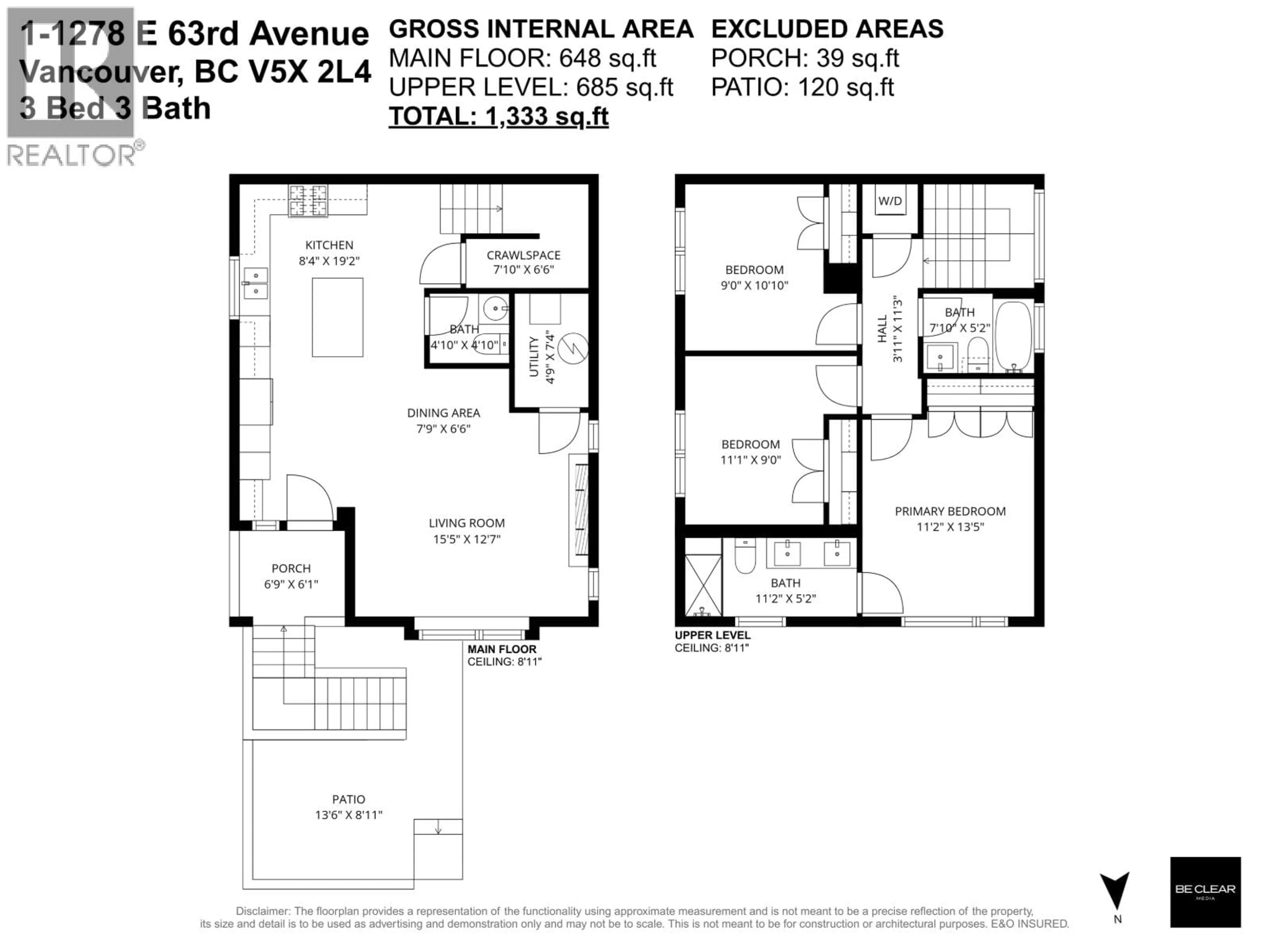 Floor plan for 1 - 1278 63RD AVENUE, Vancouver British Columbia V5X2L4