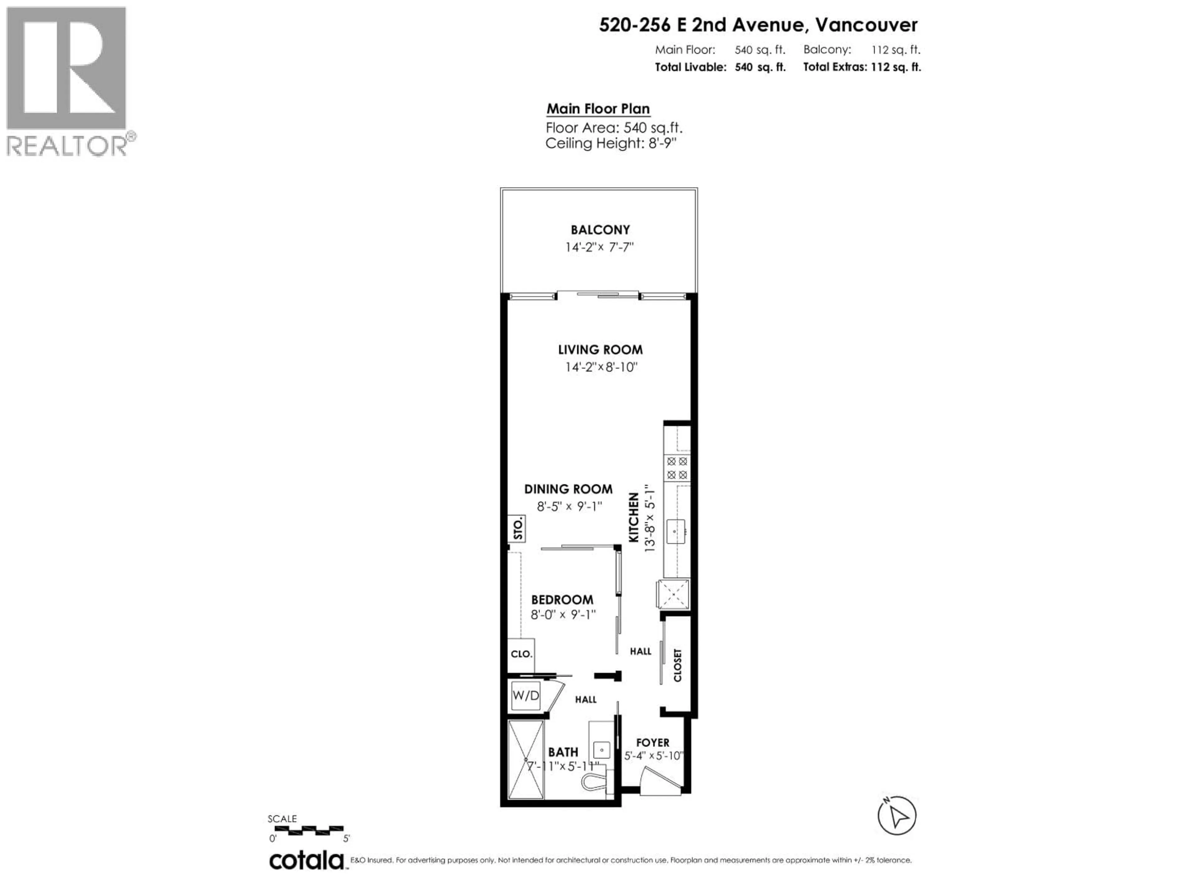 Floor plan for 520 - 256 EAST 2ND AVENUE, Vancouver British Columbia V5T0A7