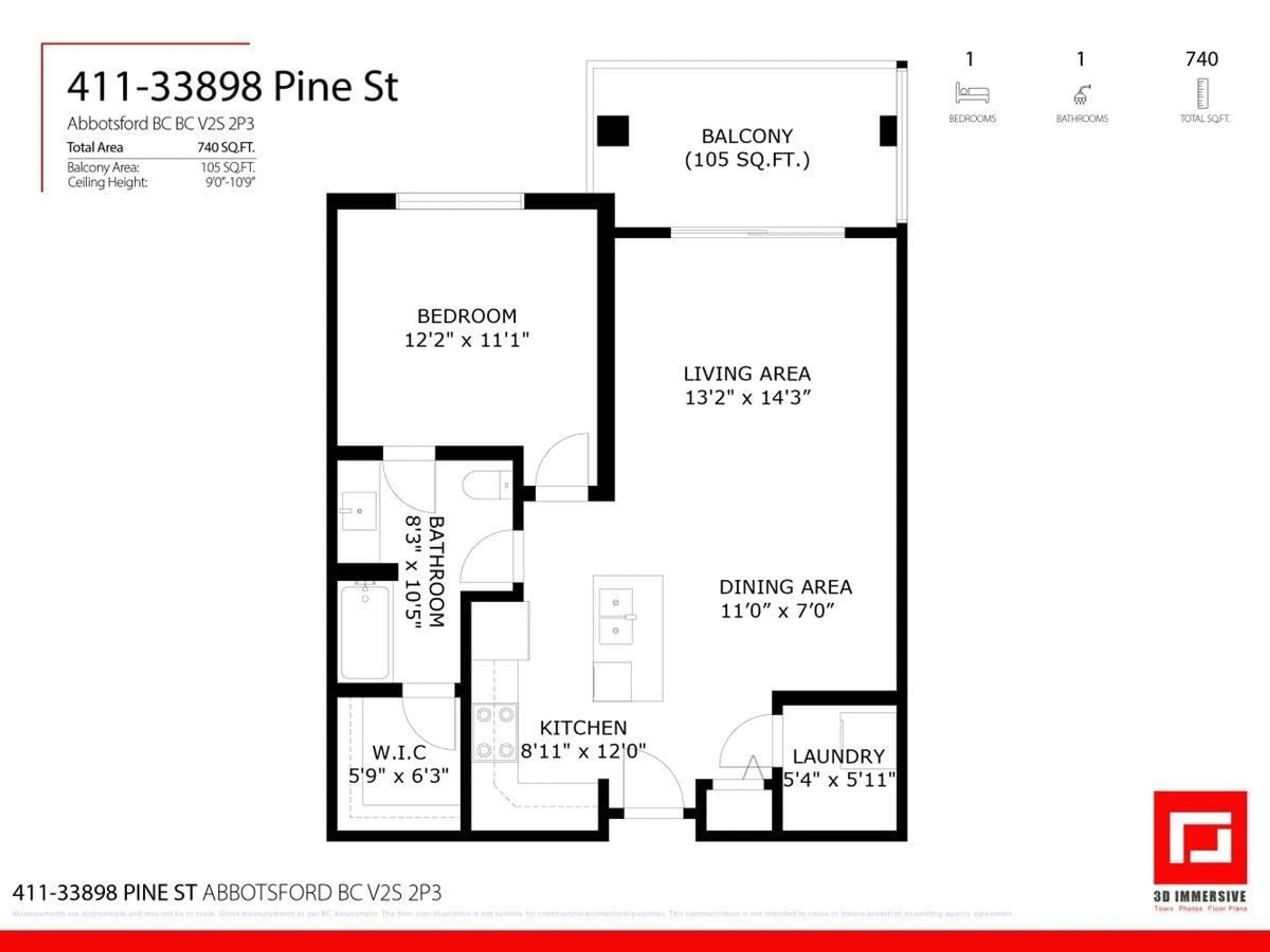 Floor plan for 411 - 33898 PINE STREET, Abbotsford British Columbia V2S2P3
