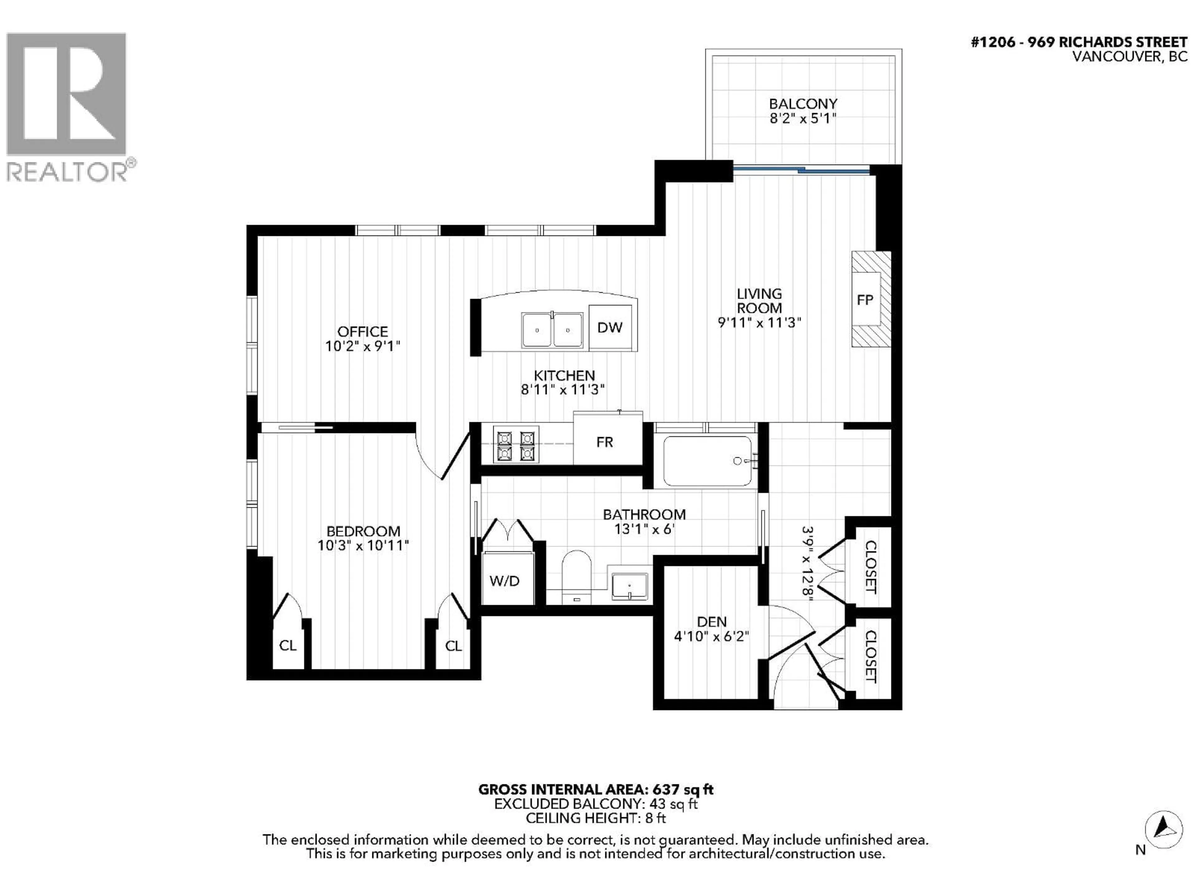 Floor plan for 1206 - 969 RICHARDS STREET, Vancouver British Columbia V6B1A8