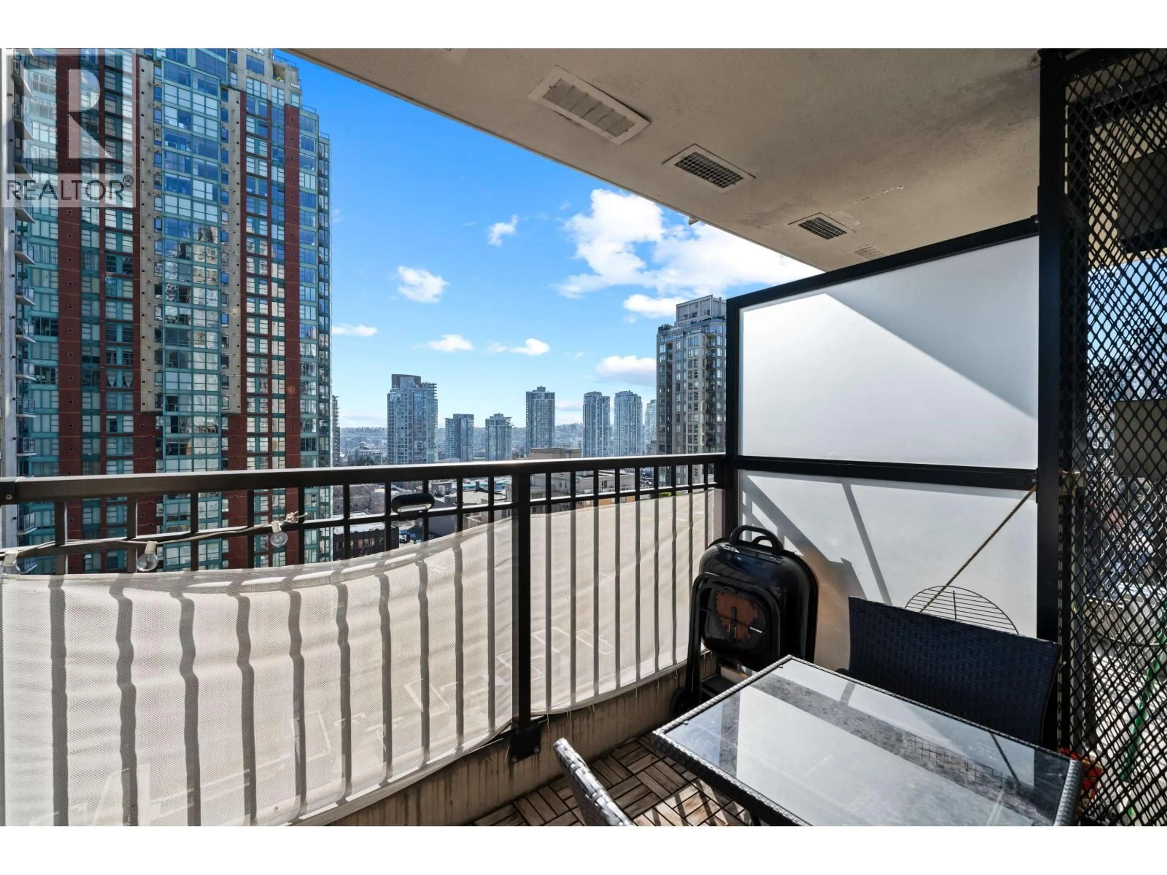Balcony in the apartment, city buildings view from balcony for 1206 - 969 RICHARDS STREET, Vancouver British Columbia V6B1A8