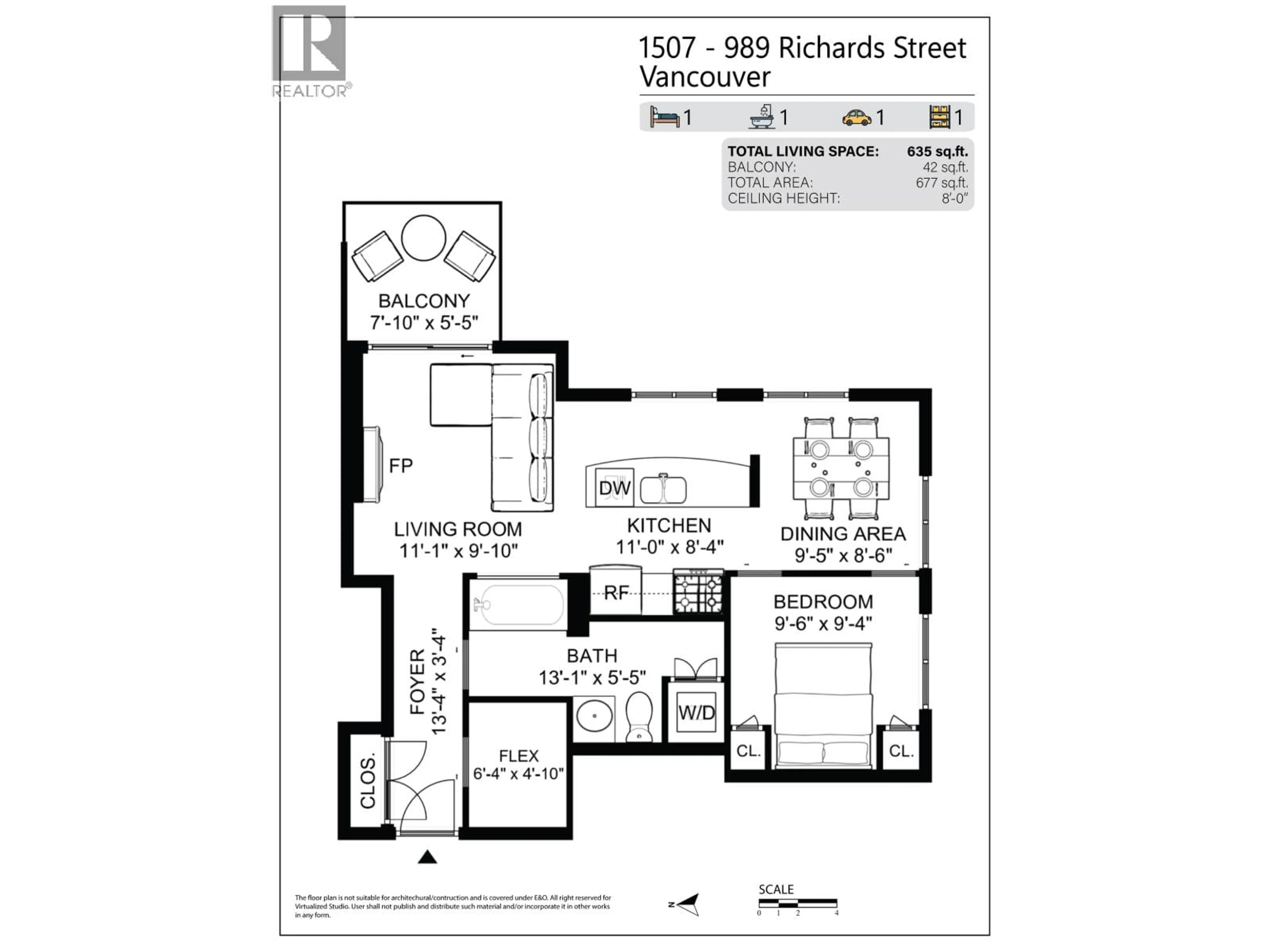Floor plan for 1507 - 989 RICHARDS STREET, Vancouver British Columbia V6B6R6