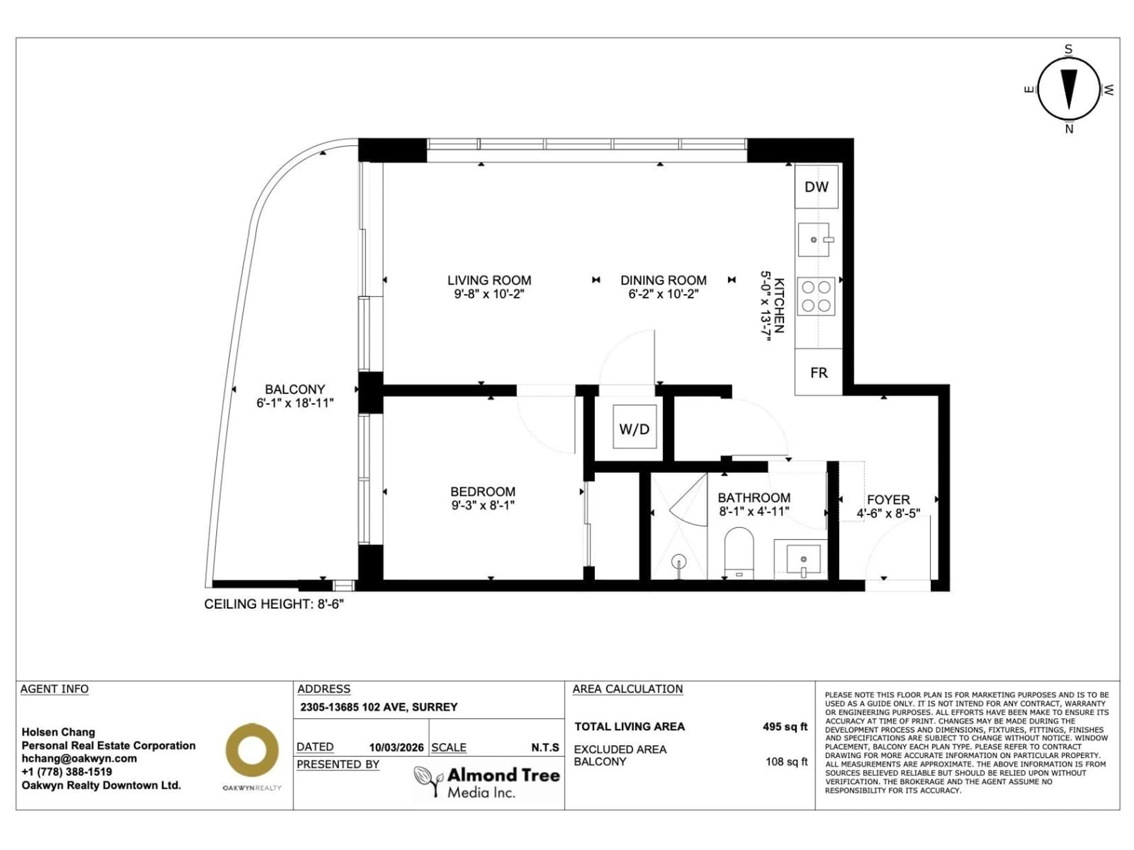 Floor plan for 2305 - 13685 102 AVENUE, Surrey British Columbia V3T1N7