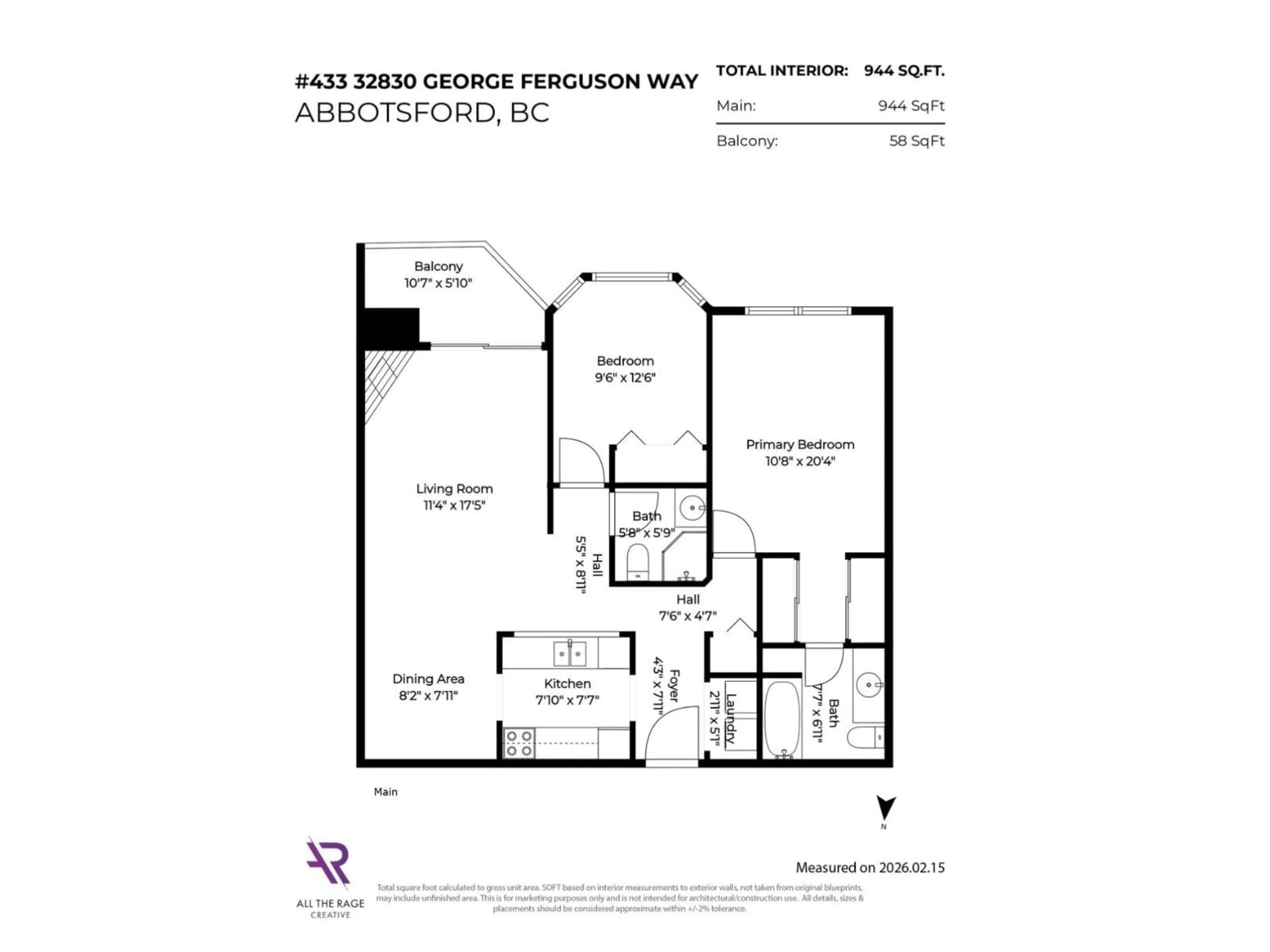 Floor plan for 433 - 32830 GEORGE FERGUSON WAY, Abbotsford British Columbia V2S7K1