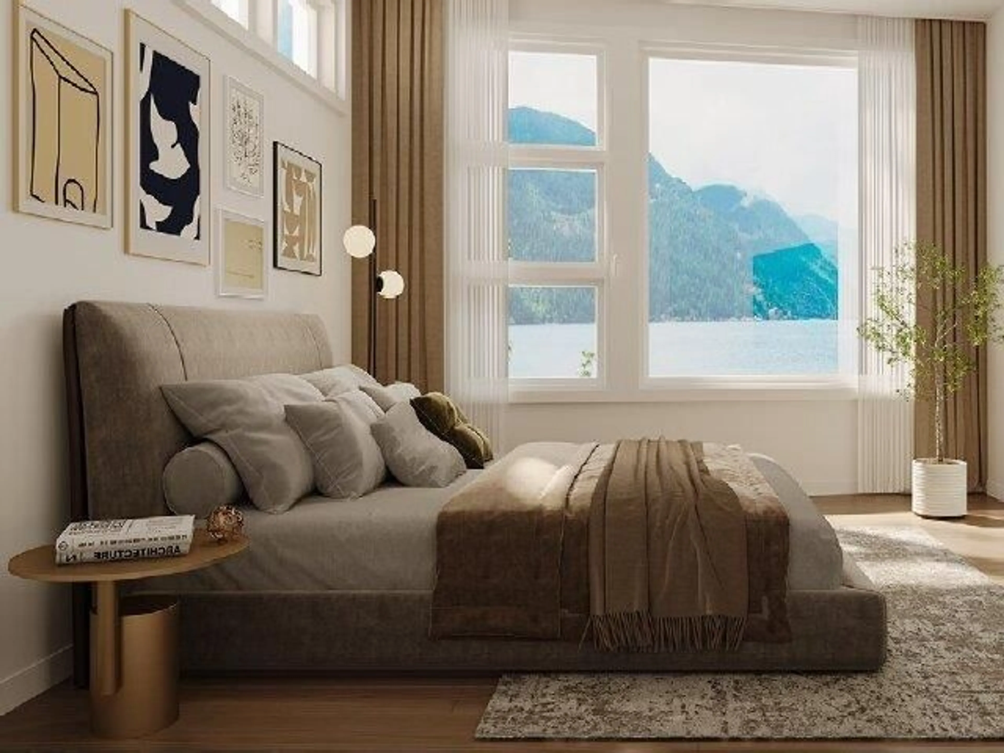 Bedroom with bed, wood/laminate floor for 103 - 555 LILLOOET AVENUE, Harrison Hot Springs British Columbia V0M1K0