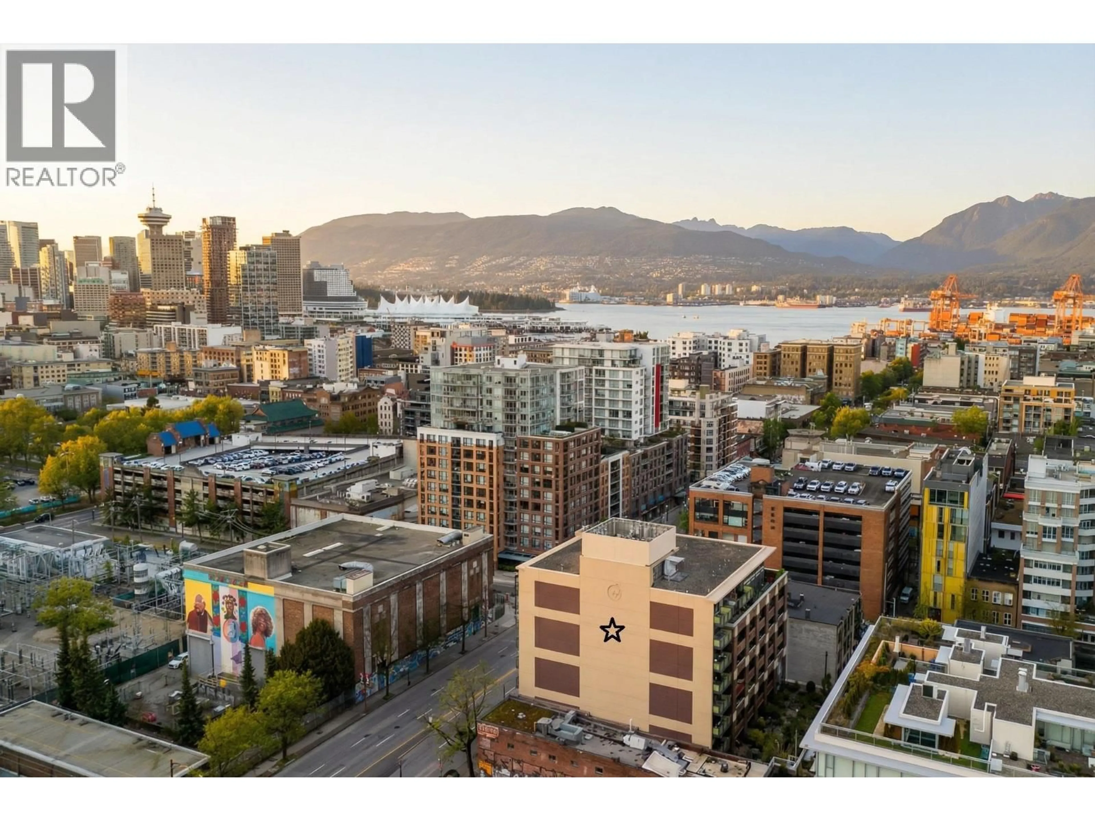 A pic from outside/outdoor area/front of a property/back of a property/a pic from drone, city buildings view from balcony for 710 - 718 MAIN STREET, Vancouver British Columbia V6A0B1