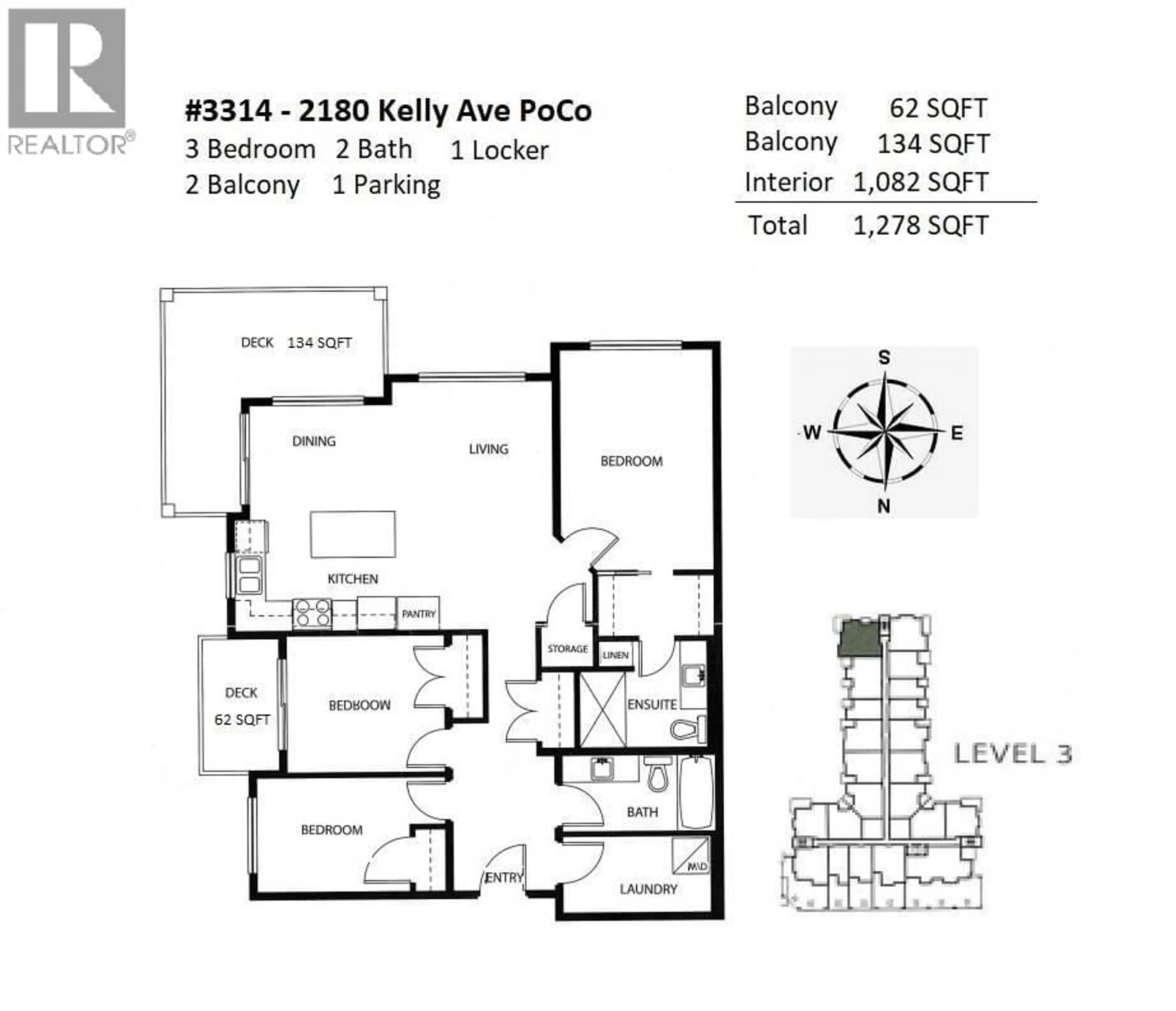 Floor plan for 3314 - 2180 KELLY AVENUE, Port Coquitlam British Columbia V3C0S4