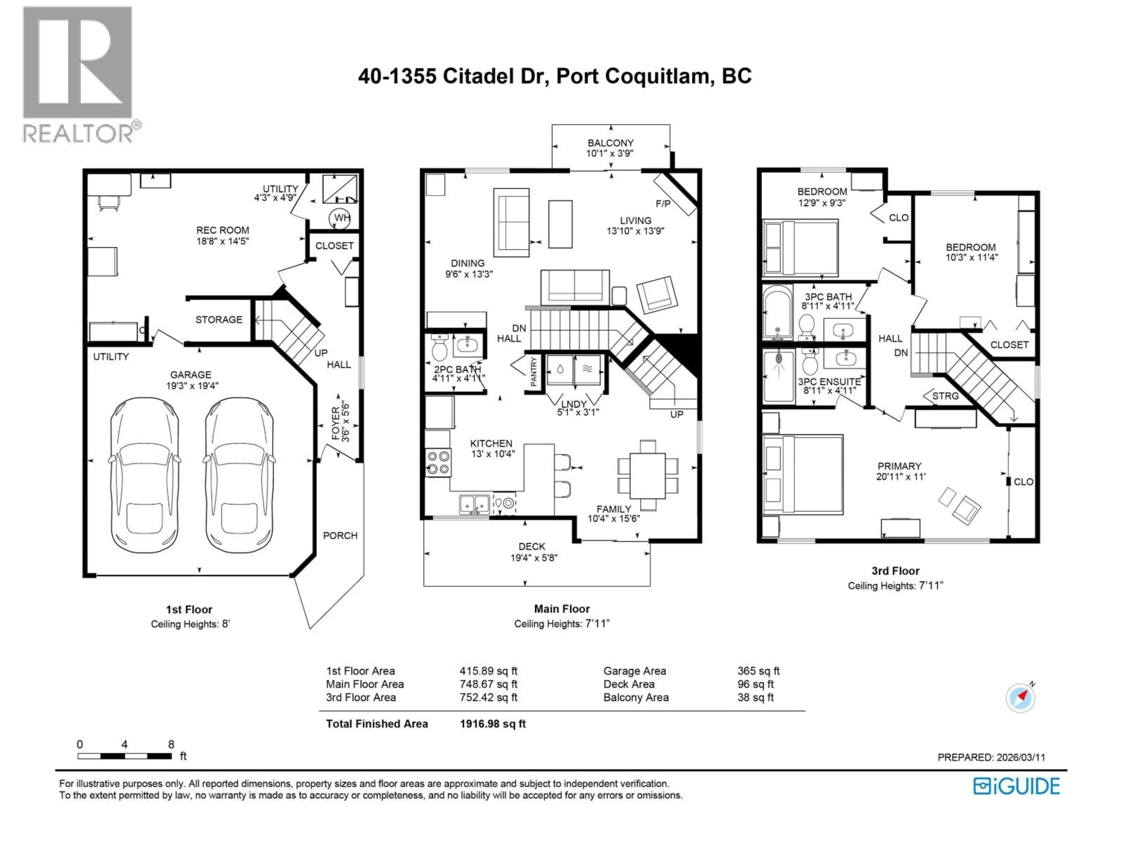 Floor plan for 40 - 1355 CITADEL DRIVE, Port Coquitlam British Columbia V3C5X6