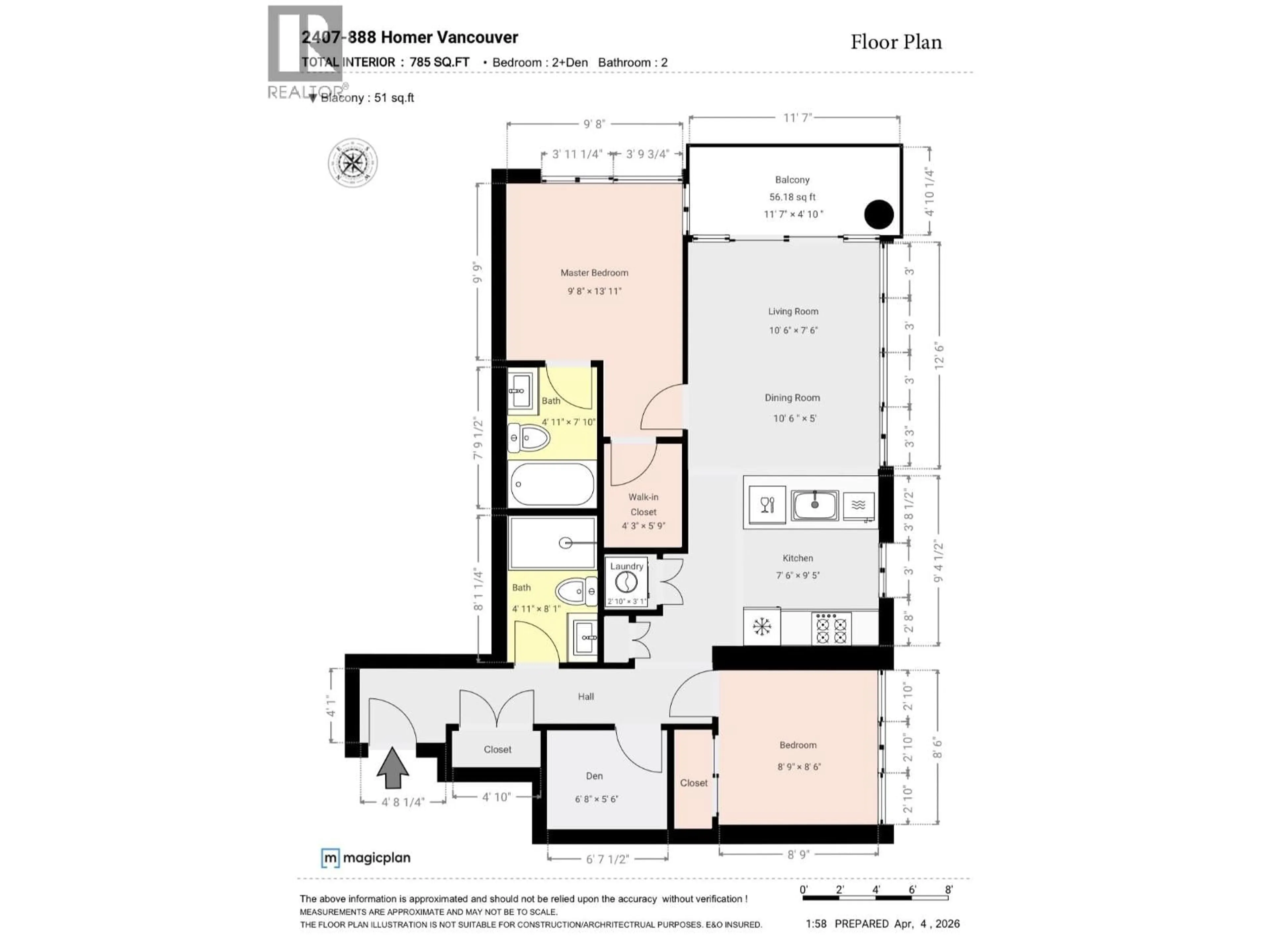 Floor plan for 2407 - 888 HOMER STREET, Vancouver British Columbia V6B0H7