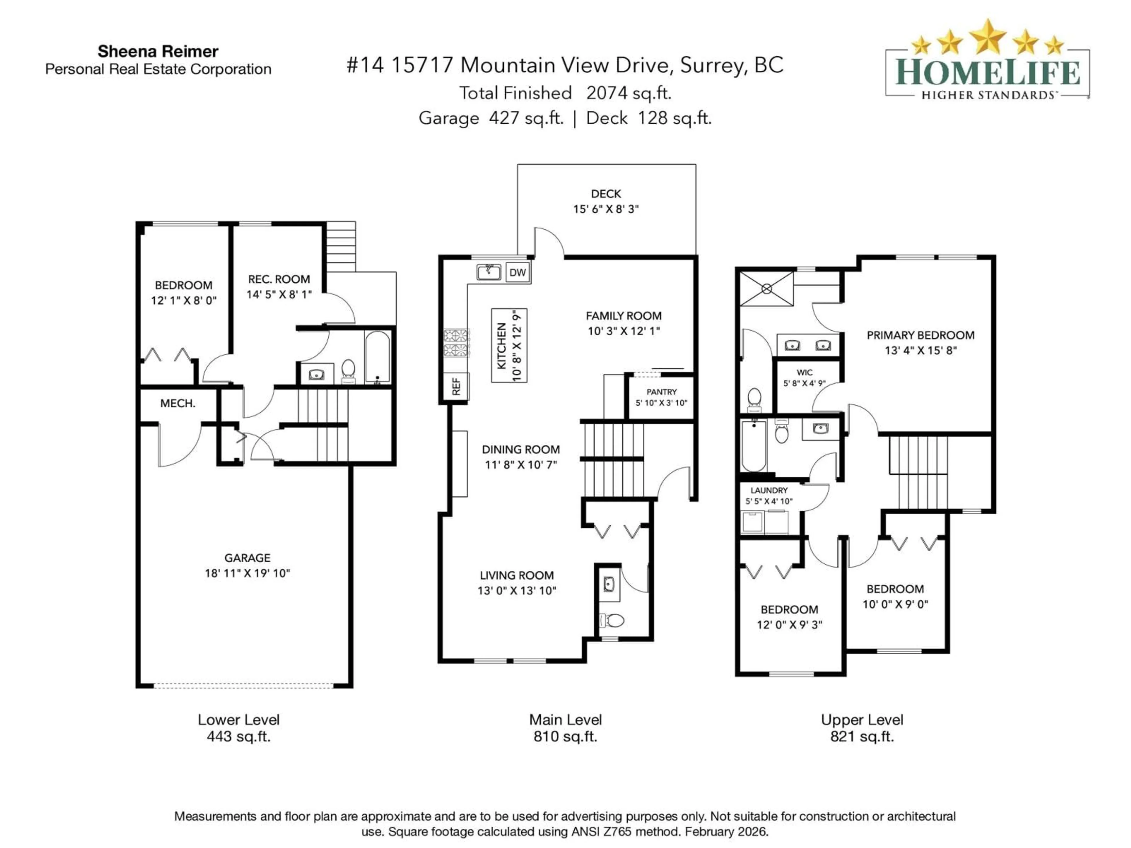 Floor plan for 14 - 15717 MOUNTAIN VIEW DRIVE, Surrey British Columbia V3Z0C6