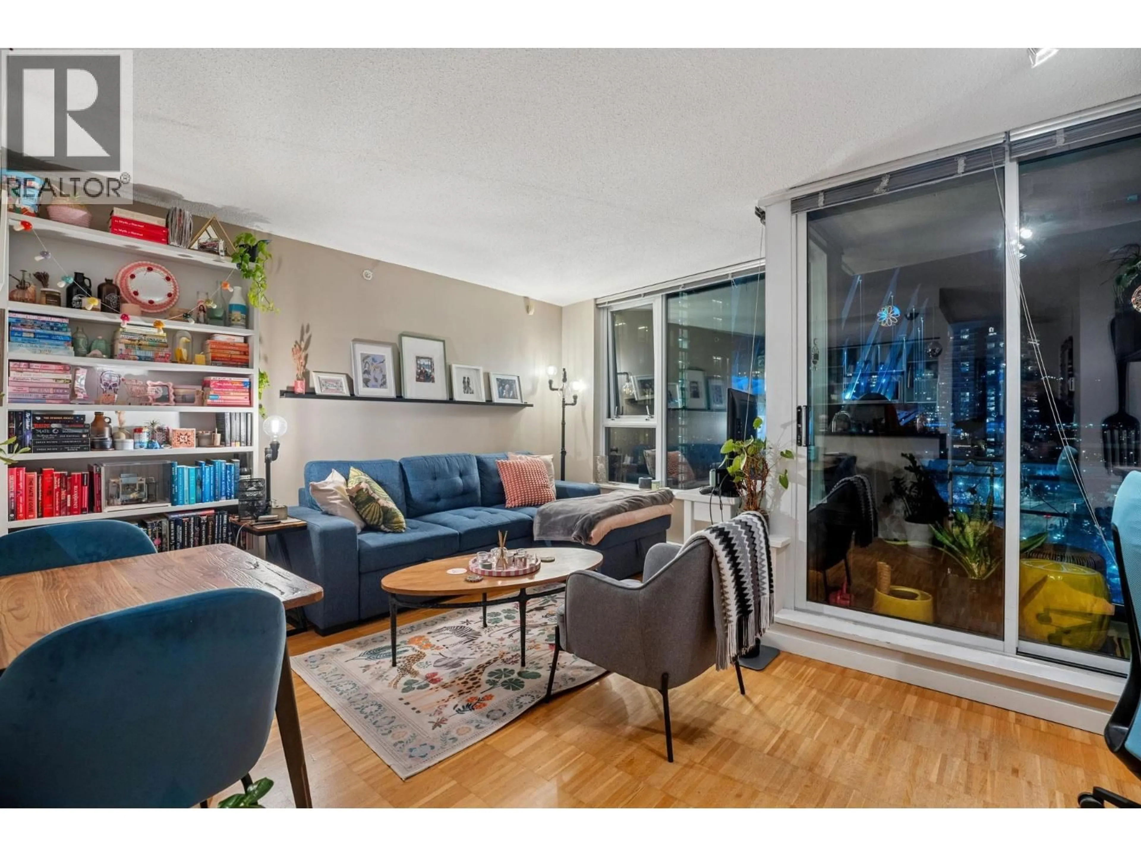 Living room with furniture, wood/laminate floor for 1901 - 33 SMITHE STREET, Vancouver British Columbia V6B0B5