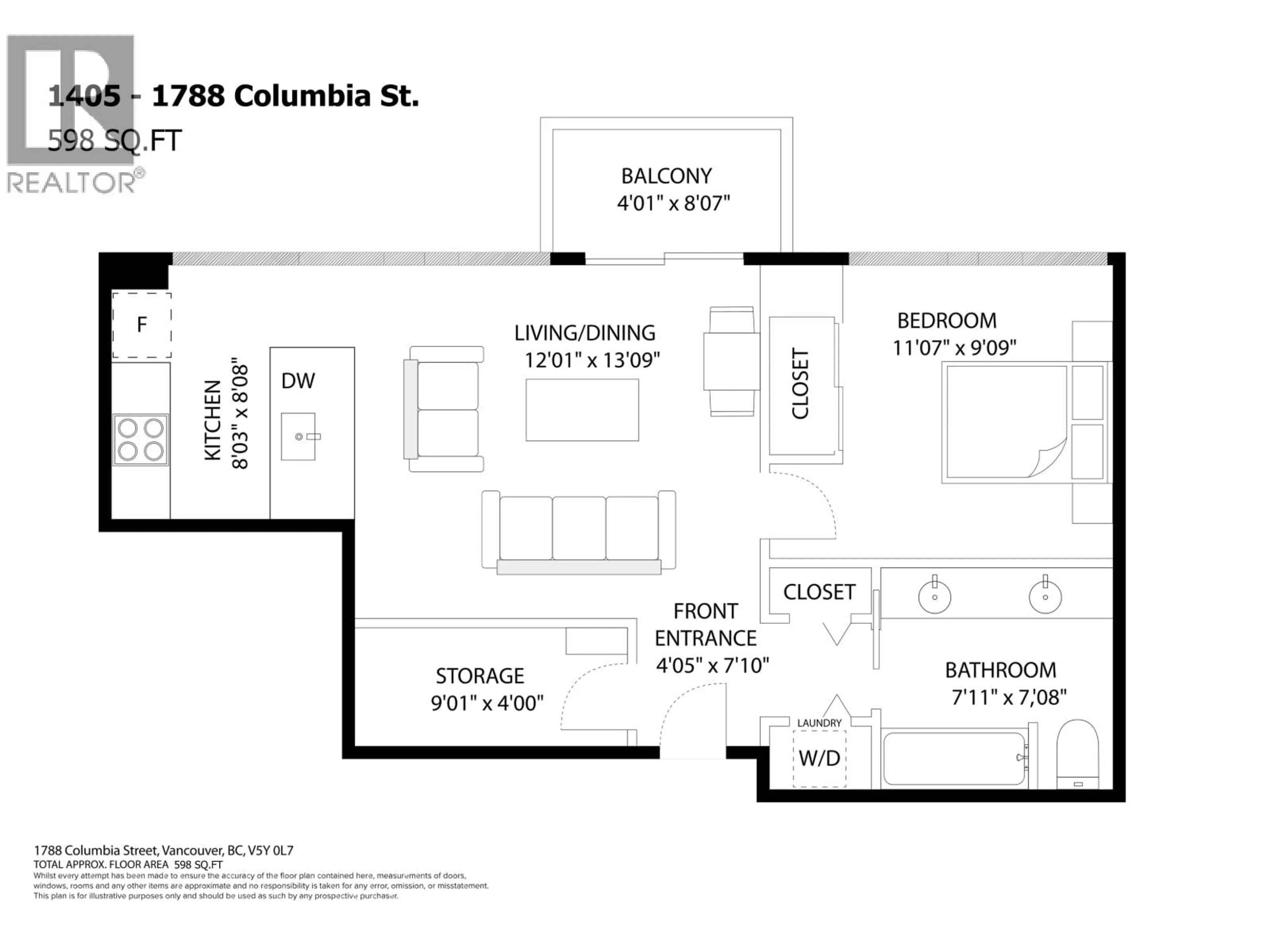 Floor plan for 1405 - 1788 COLUMBIA STREET, Vancouver British Columbia V5Y0L7