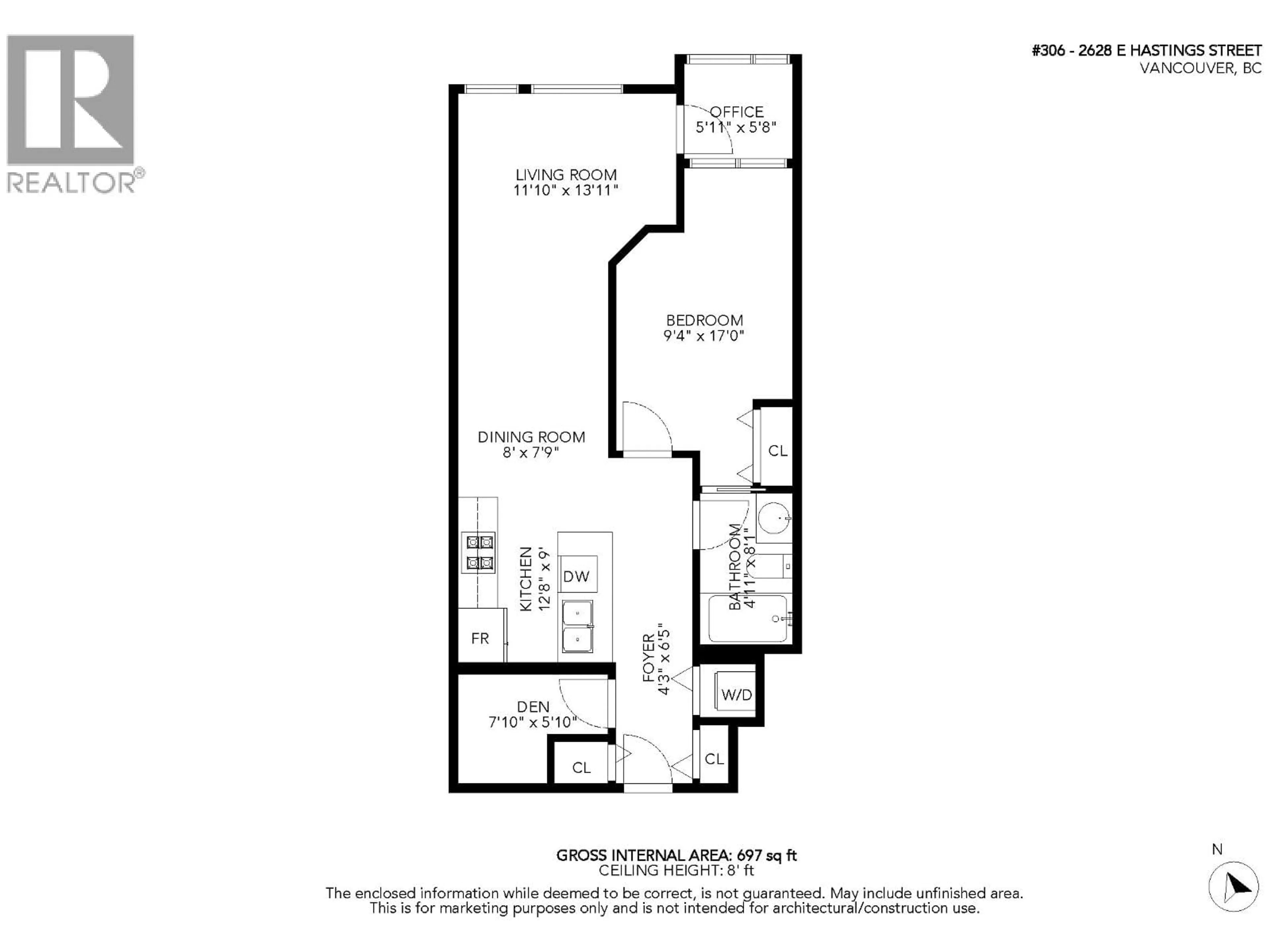 Floor plan for 306 - 2636 HASTINGS STREET, Vancouver British Columbia V5K0A4