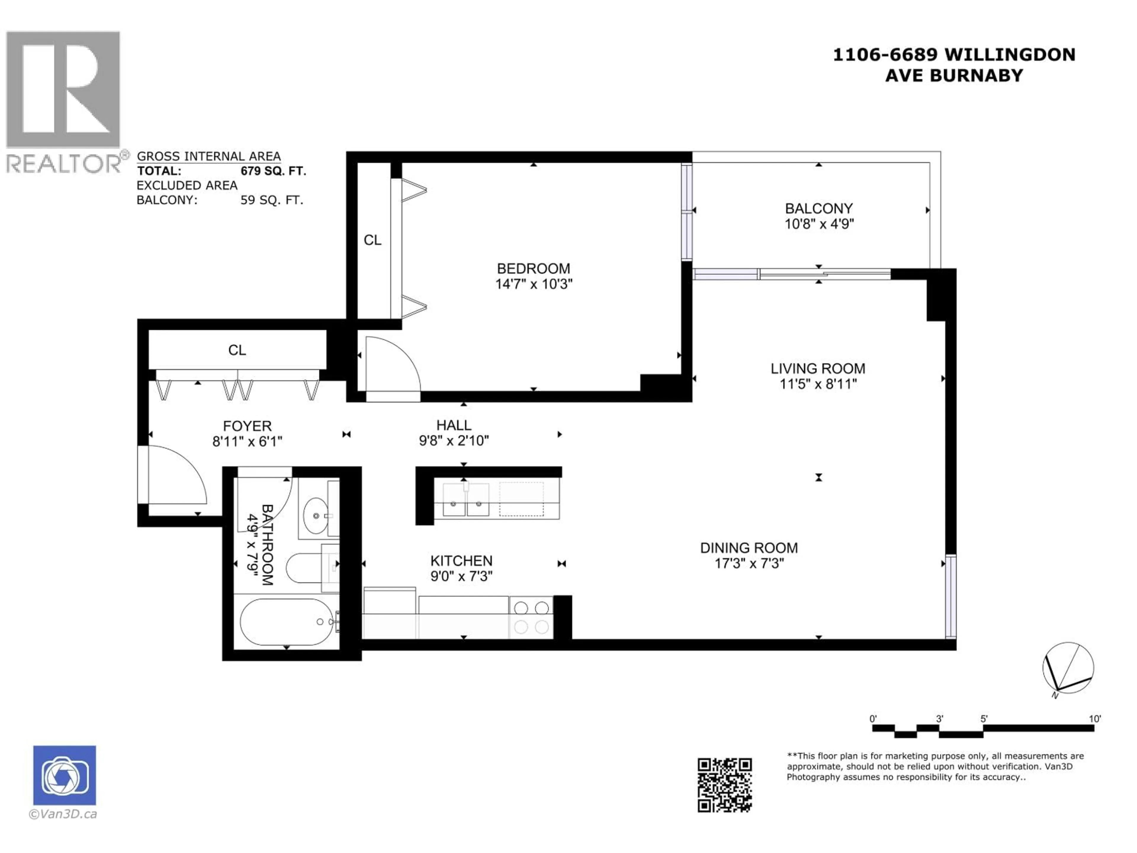 Floor plan for 1106 - 6689 WILLINGDON AVENUE, Burnaby British Columbia V5H3Y8
