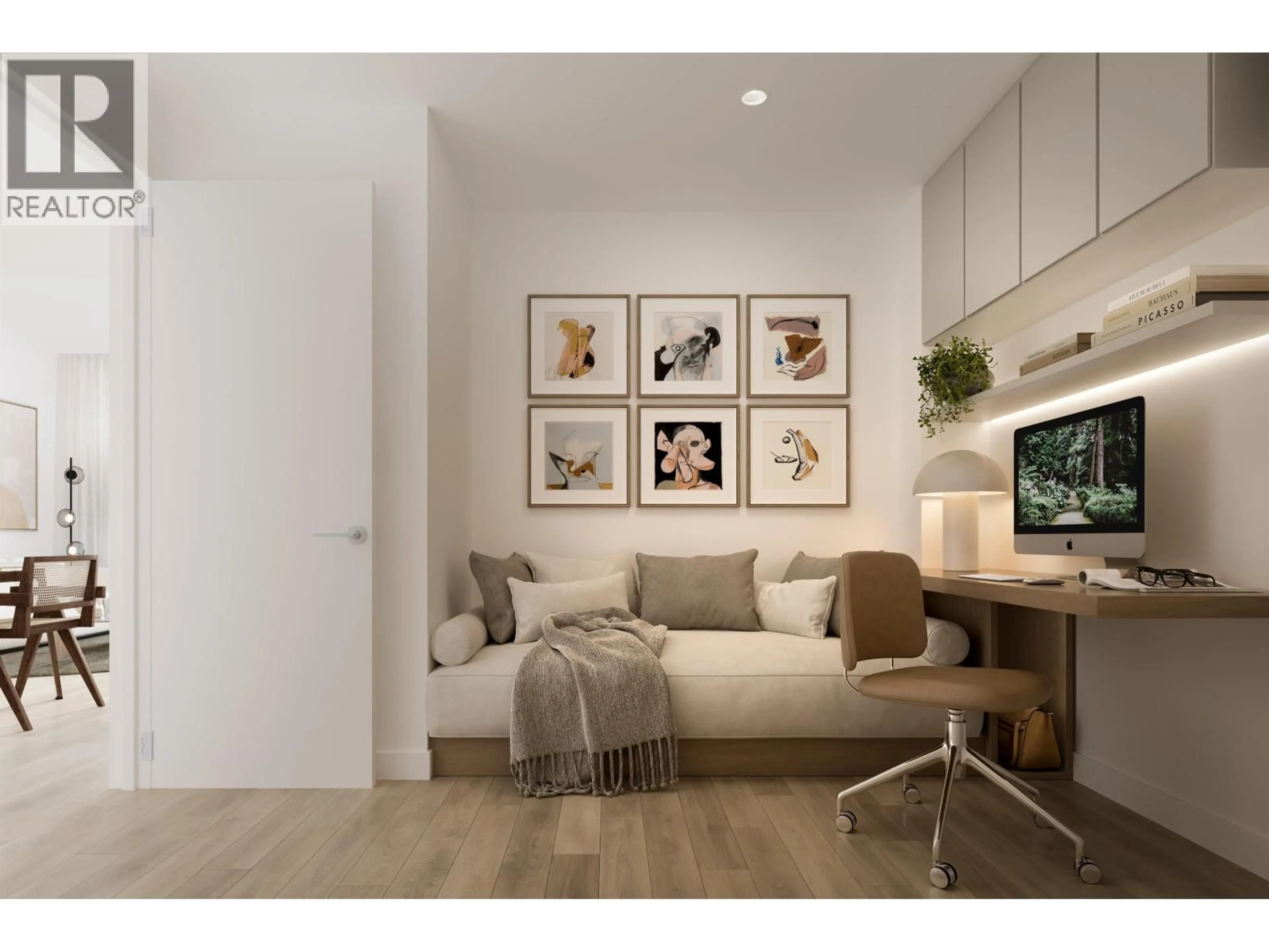 Living room with furniture, wood/laminate floor for 402 - 611 TYNDALL STREET, Coquitlam British Columbia V3J3S7