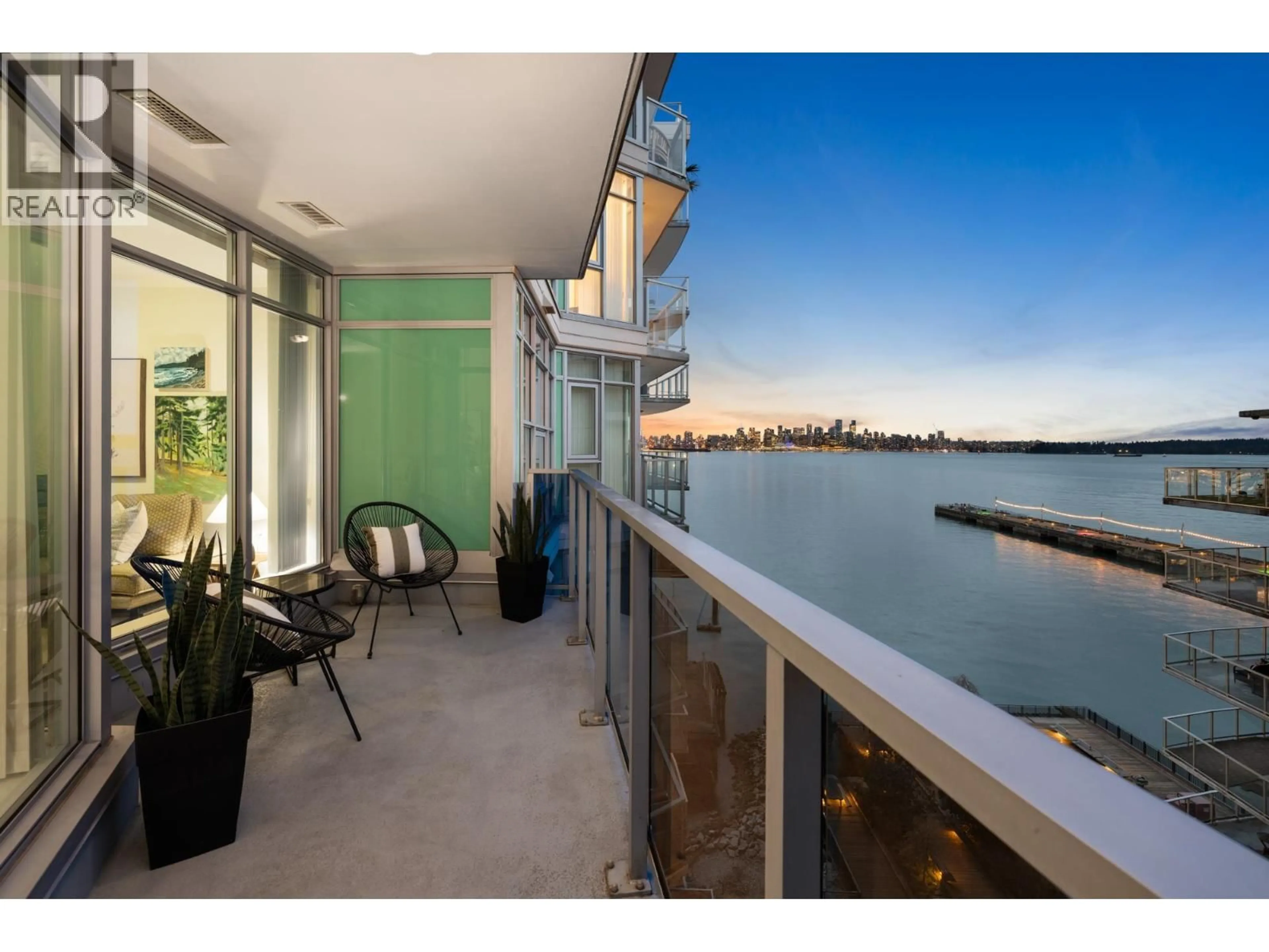 Balcony in the apartment, water/lake/river/ocean view for 803 - 199 VICTORY SHIP WAY, North Vancouver British Columbia V7L0E2