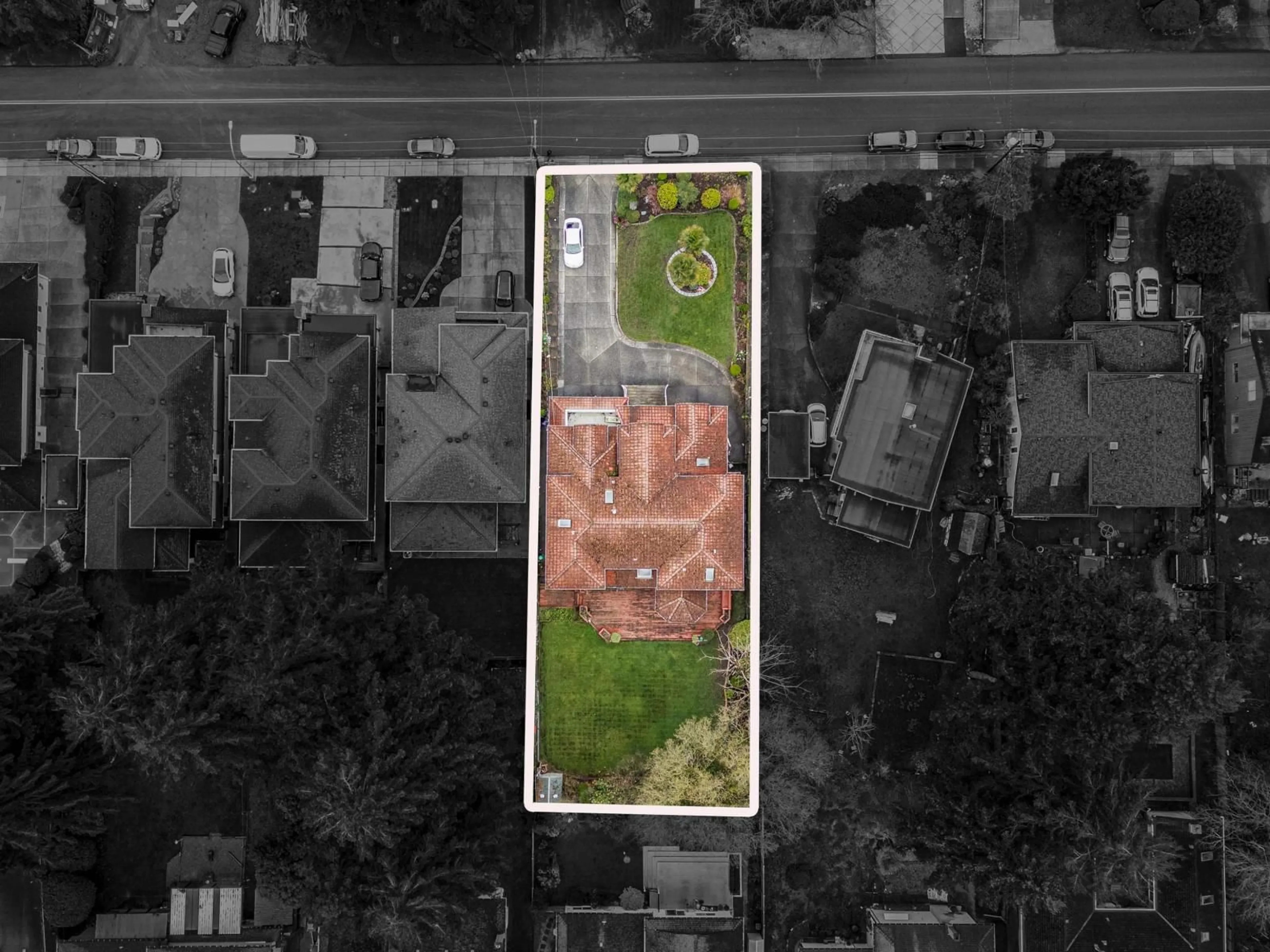 A pic from outside/outdoor area/front of a property/back of a property/a pic from drone, street for 7878 108 STREET, Delta British Columbia V4C4C2