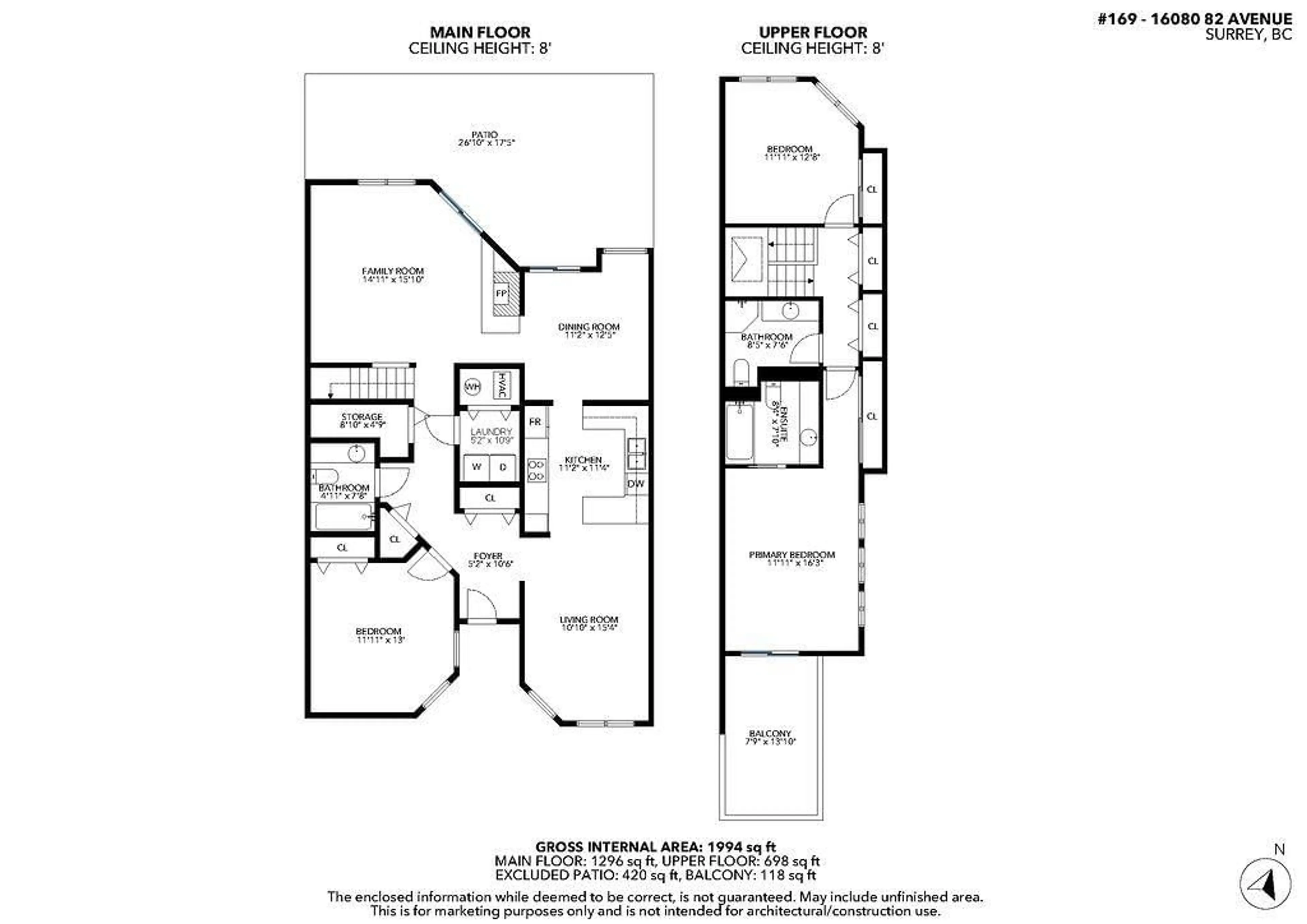 Floor plan for 169 - 16080 82 AVENUE, Surrey British Columbia V4N0N6