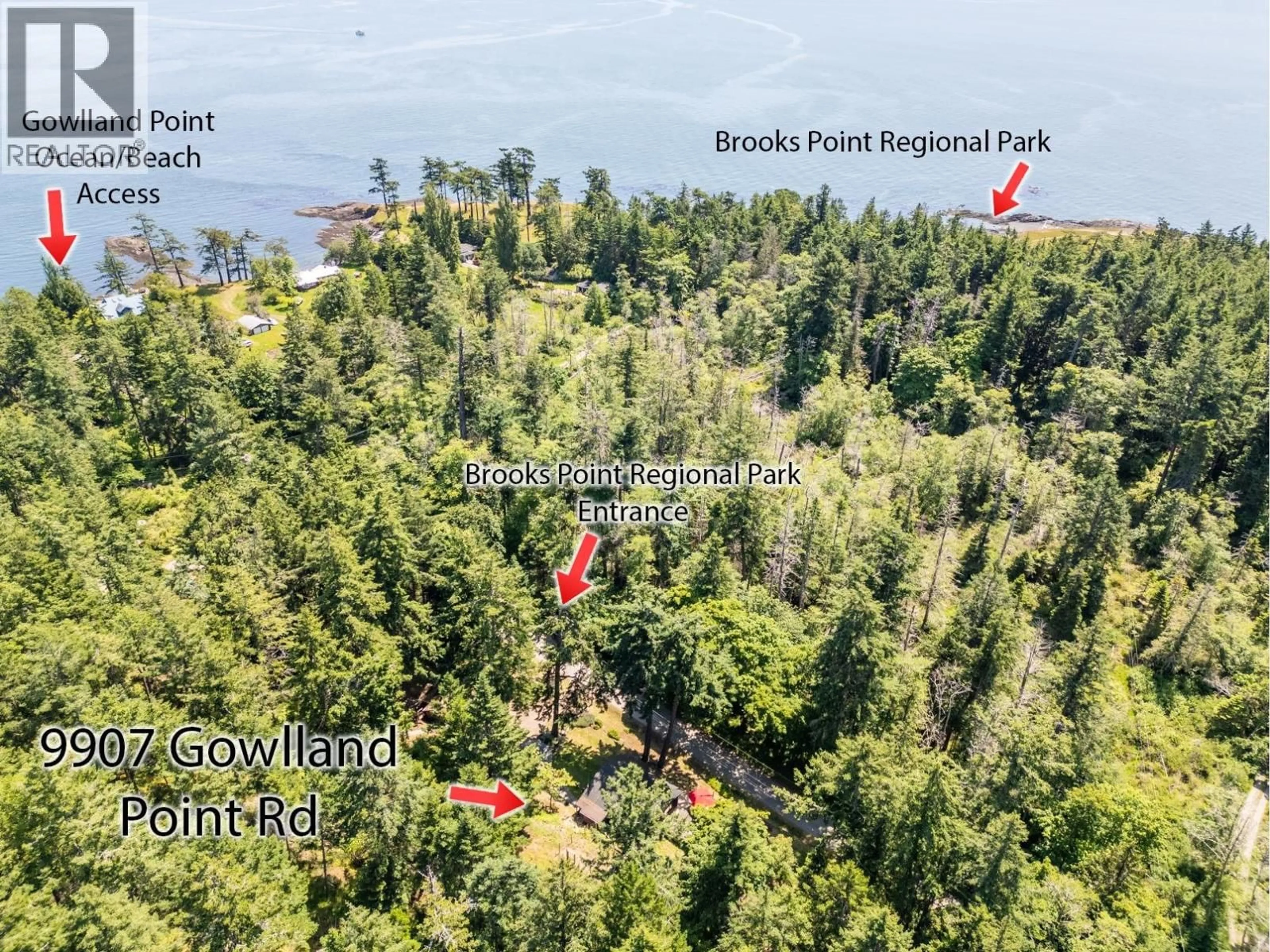 A pic from outside/outdoor area/front of a property/back of a property/a pic from drone, water/lake/river/ocean view for 9907 GOWLLAND POINT ROAD, Pender Island British Columbia V0N2M3