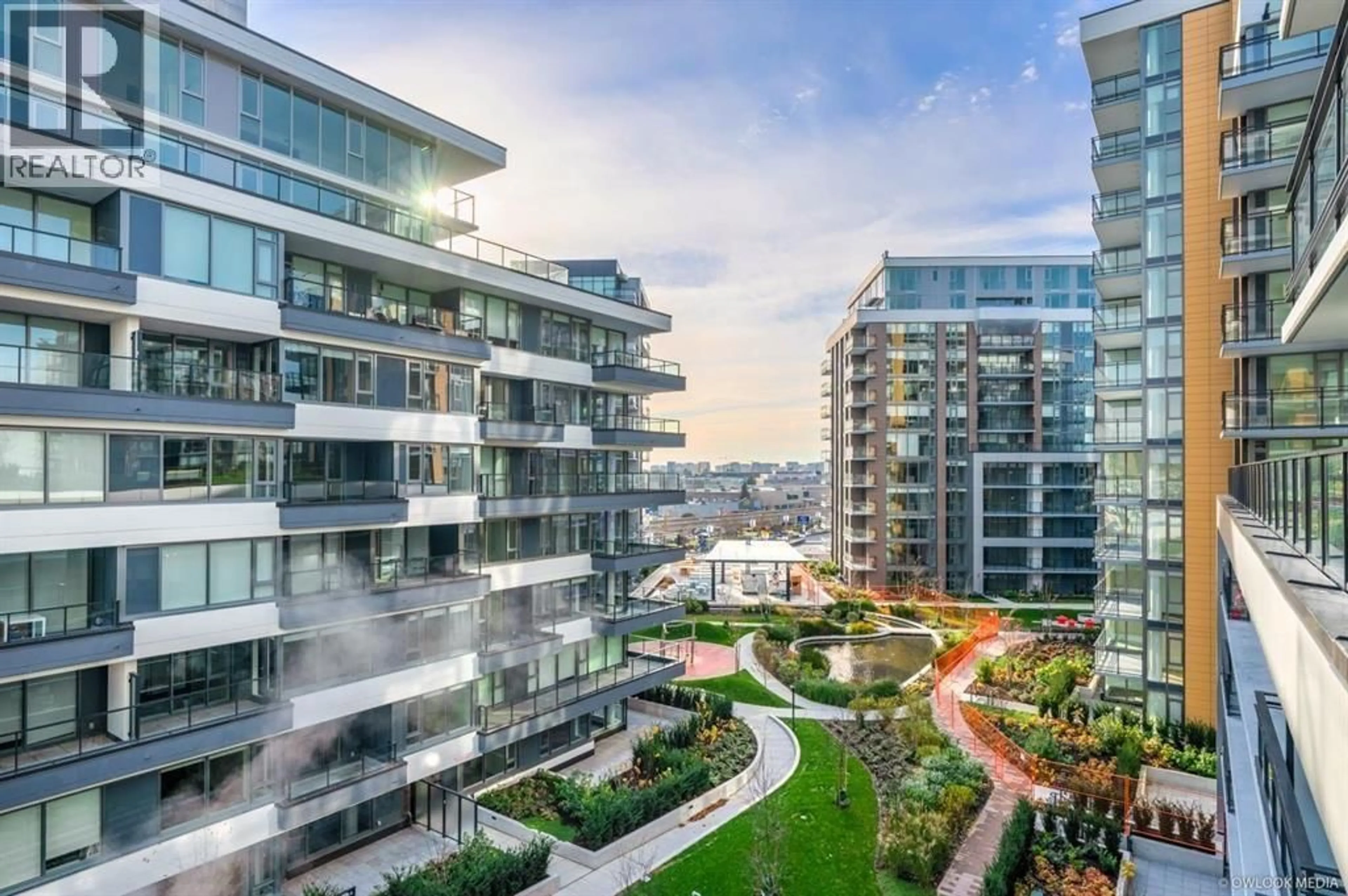 Patio, city buildings view from balcony for 901 - 3200 CORVETTE WAY, Richmond British Columbia V6X0T8