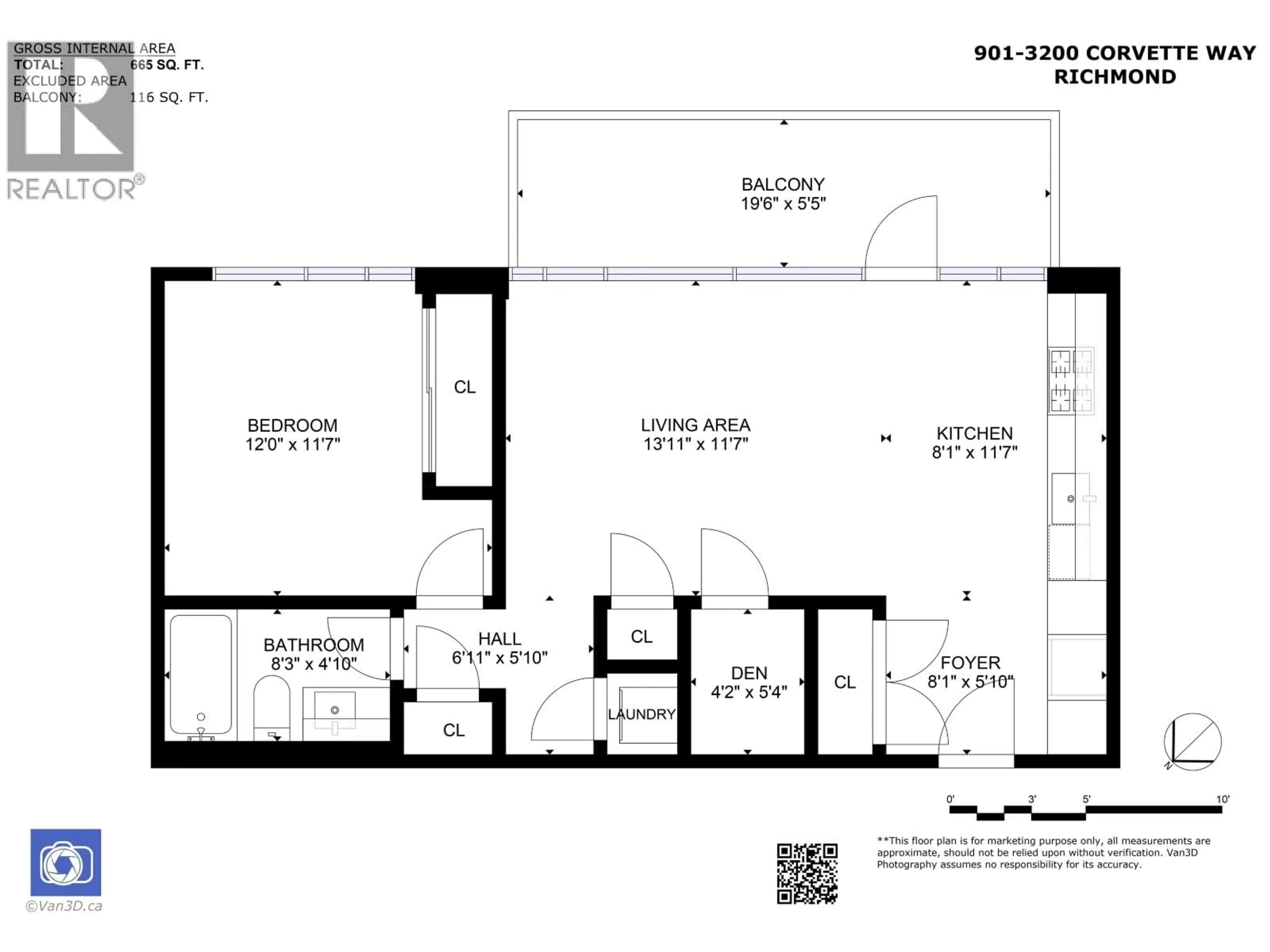 Floor plan for 901 - 3200 CORVETTE WAY, Richmond British Columbia V6X0T8