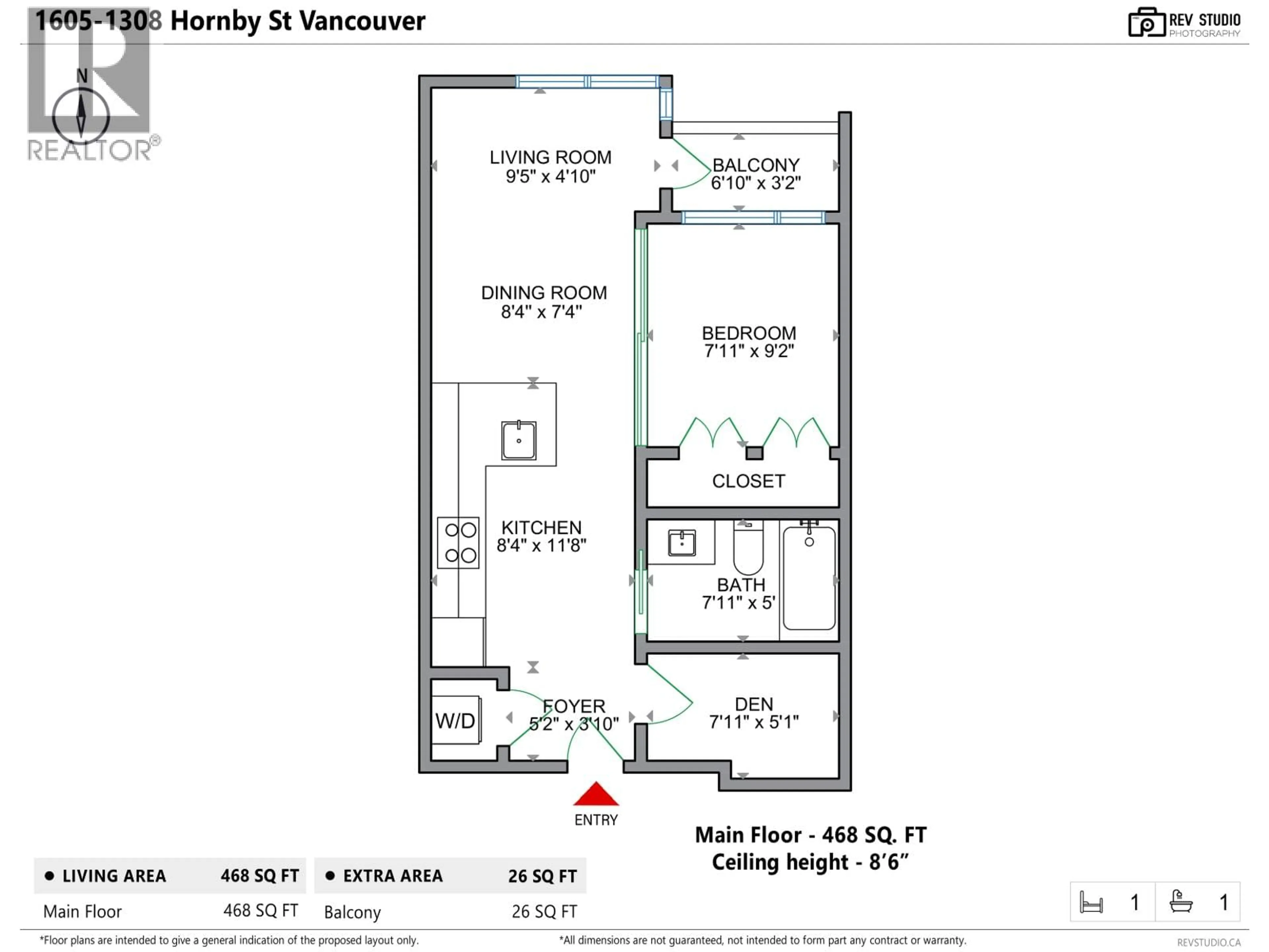 Floor plan for 1605 - 1308 HORNBY STREET, Vancouver British Columbia V6Z0C5