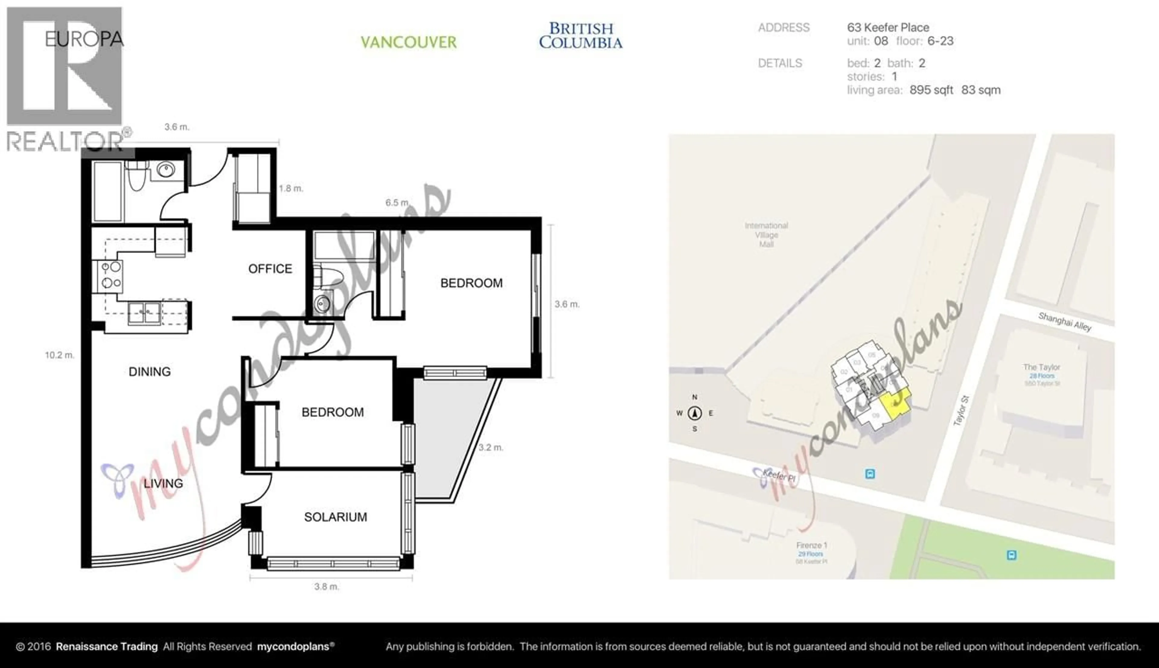 Floor plan for 2108 - 63 KEEFER PLACE, Vancouver British Columbia V6B6N6