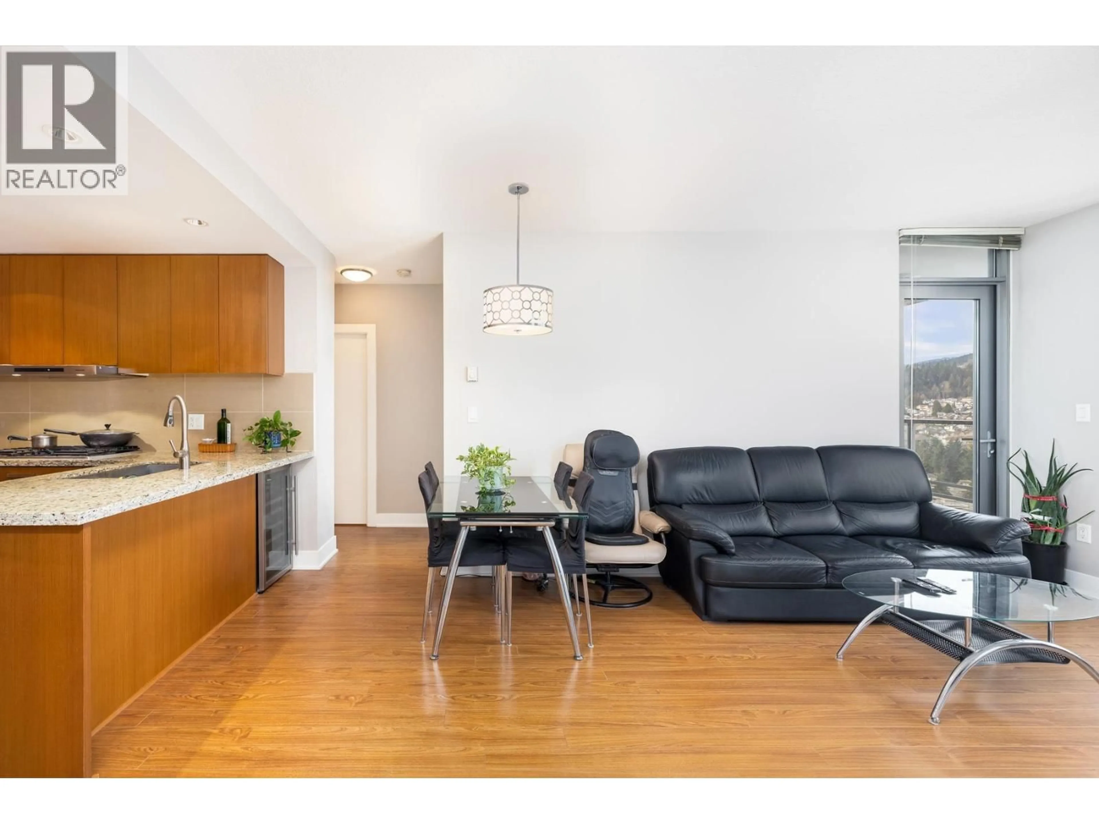 Living room with furniture, wood/laminate floor for 2206 - 1155 THE HIGH STREET, Coquitlam British Columbia V3B7W4