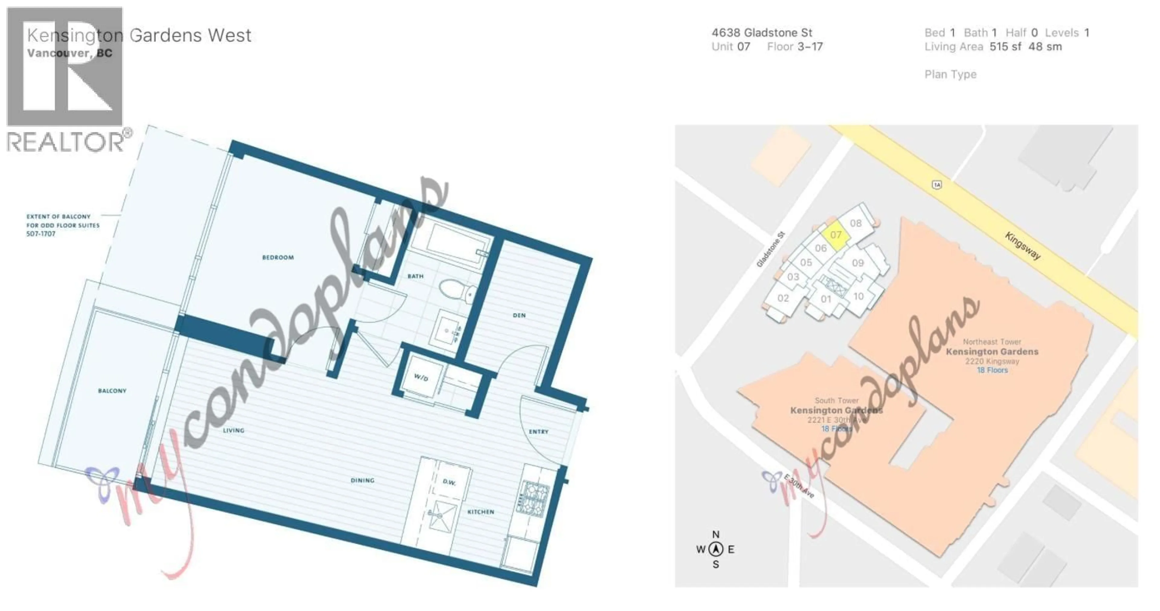 Floor plan for 1707 - 4638 GLADSTONE STREET, Vancouver British Columbia V5N0G5