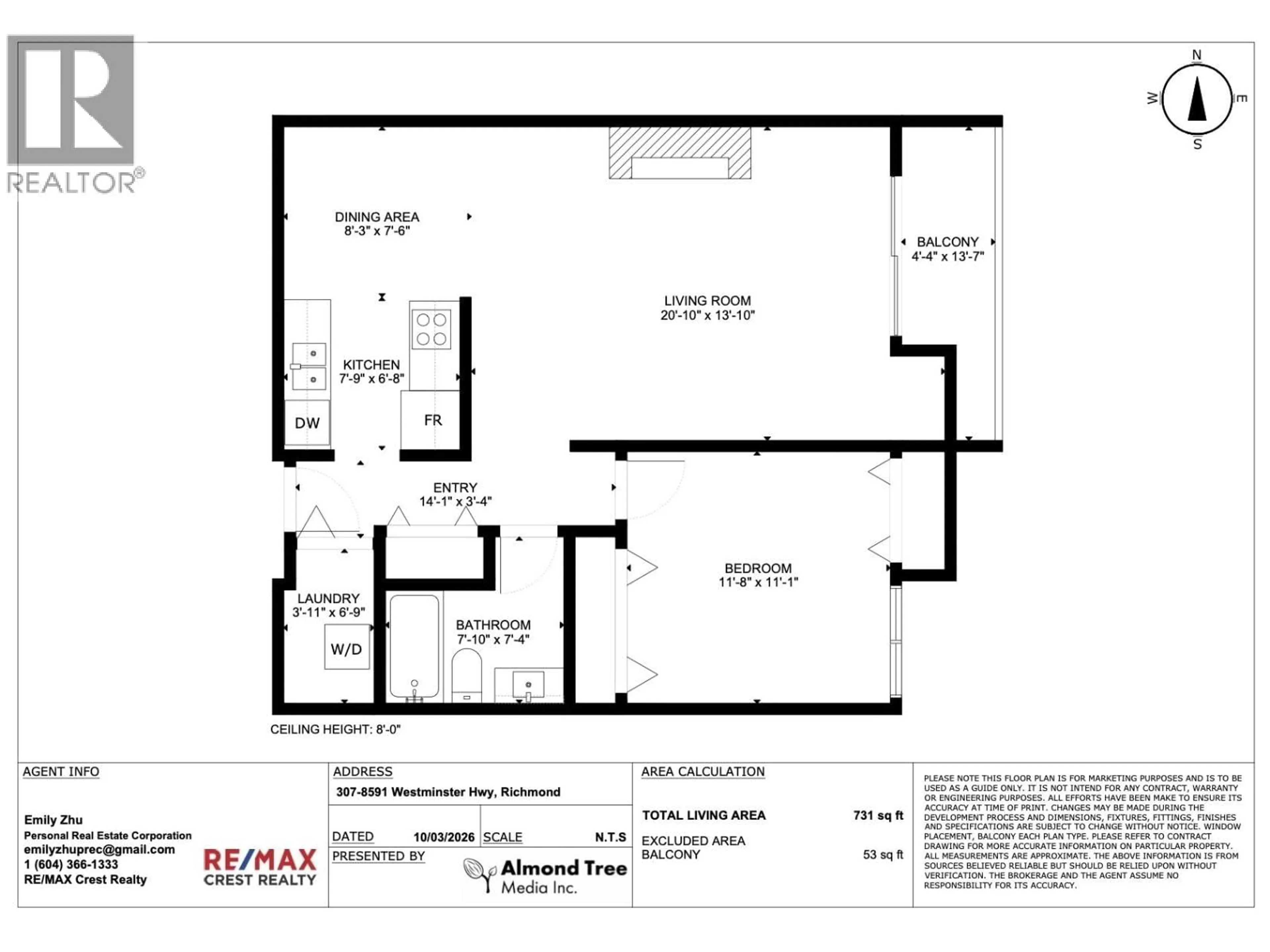 Floor plan for 307 - 8591 WESTMINSTER HIGHWAY, Richmond British Columbia V6X3E2