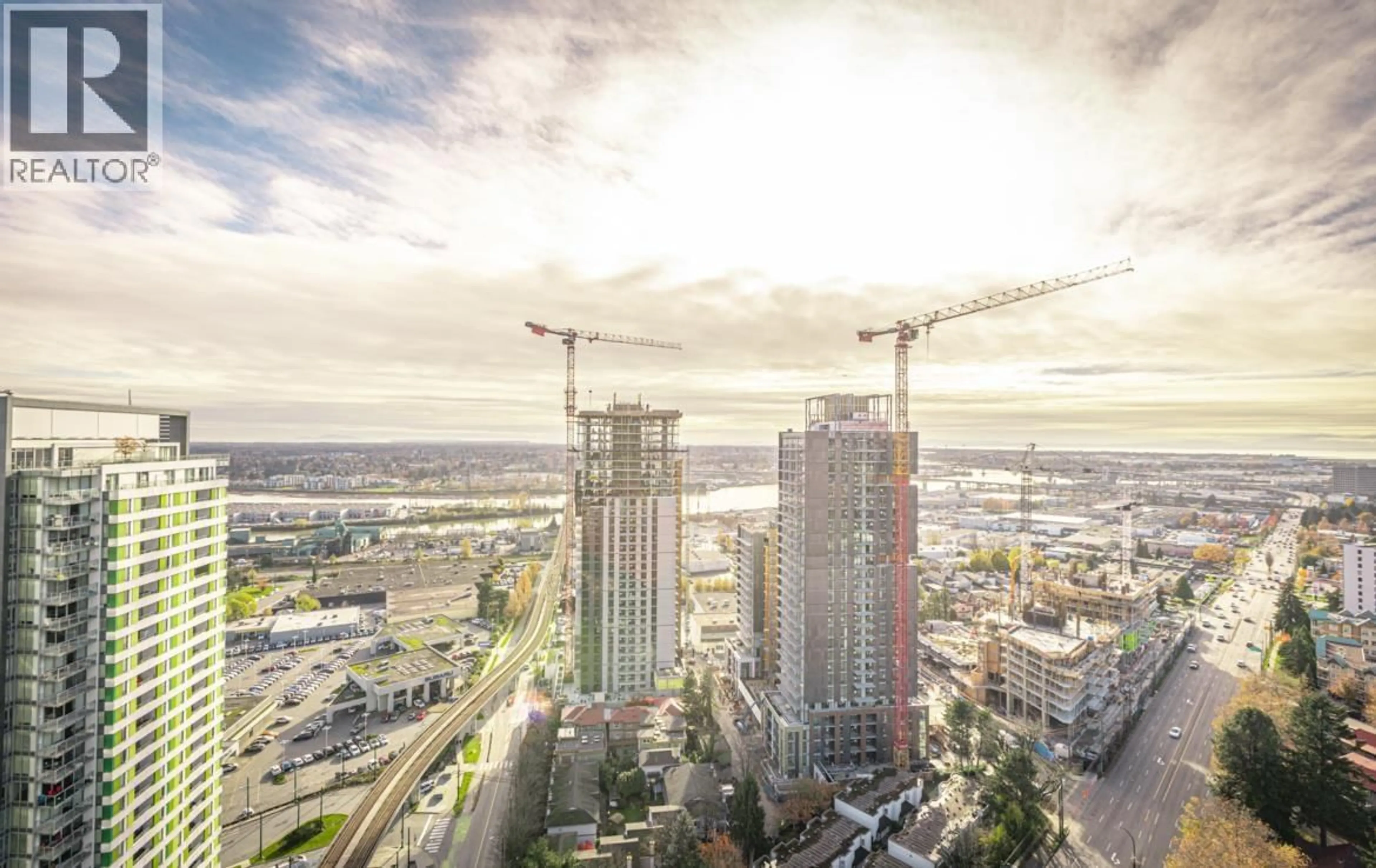 A pic from outside/outdoor area/front of a property/back of a property/a pic from drone, city buildings view from balcony for 2907 - 8189 CAMBIE STREET, Vancouver British Columbia V6P0G6