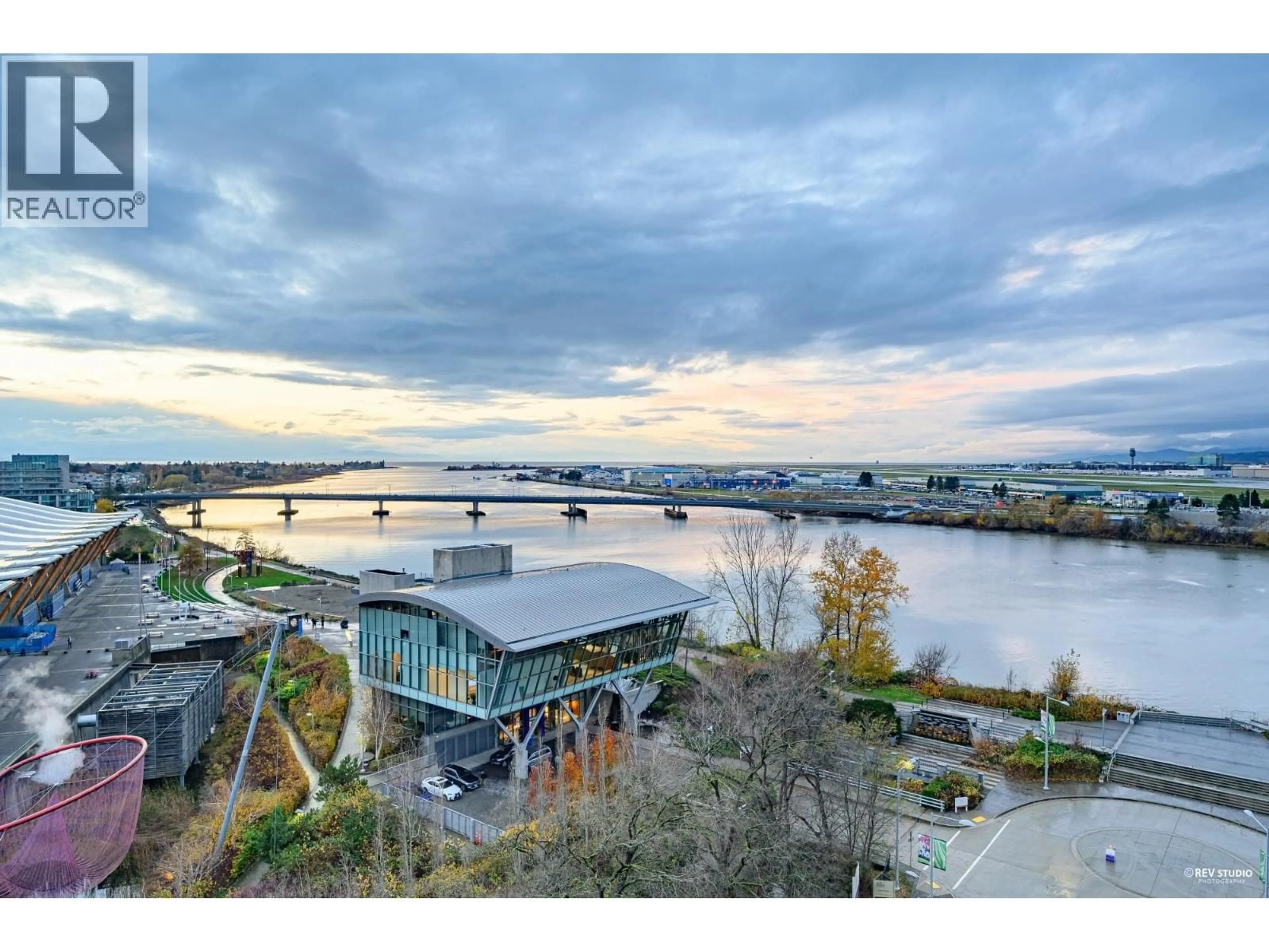 A pic from outside/outdoor area/front of a property/back of a property/a pic from drone, water/lake/river/ocean view for 1003 - 6611 PEARSON WAY, Richmond British Columbia V7C0C3