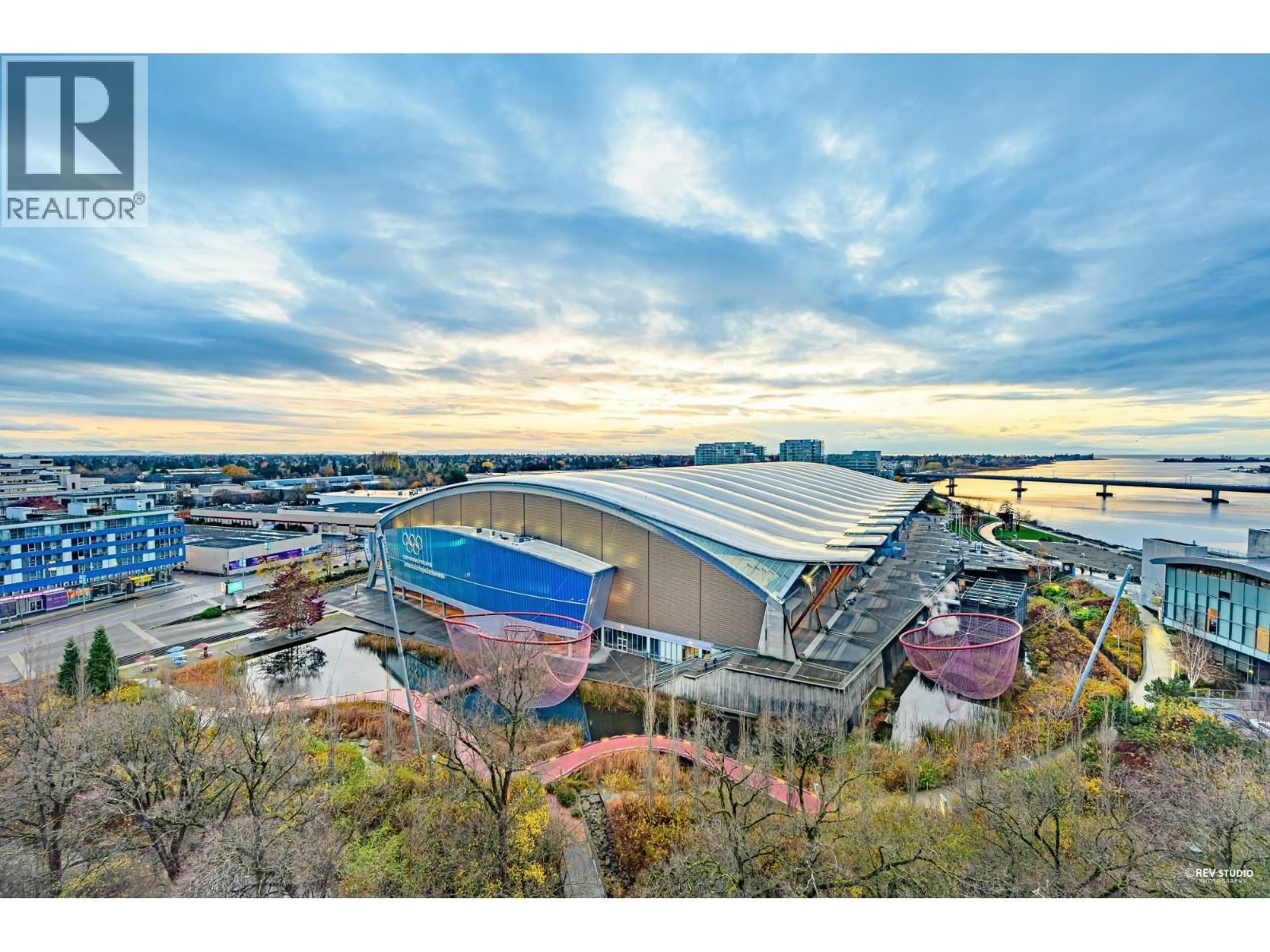 A pic from outside/outdoor area/front of a property/back of a property/a pic from drone, mountain view for 1003 - 6611 PEARSON WAY, Richmond British Columbia V7C0C3