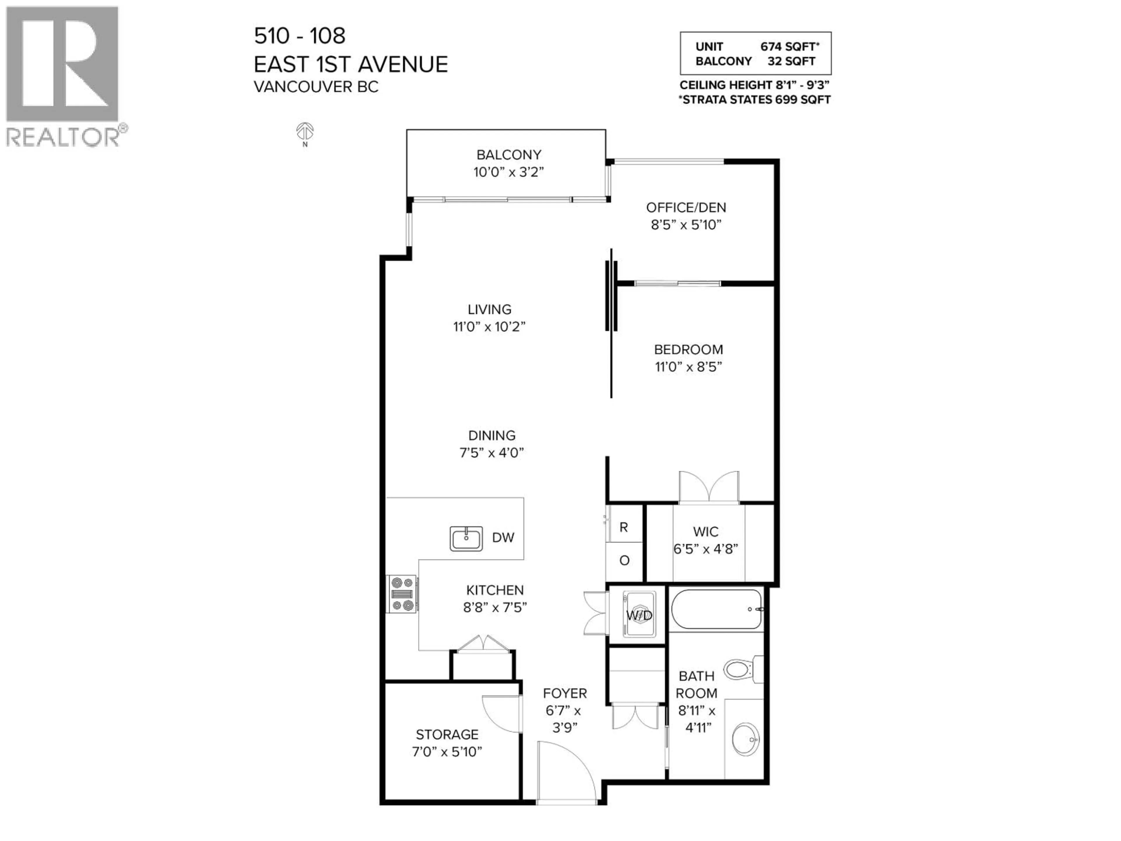 Floor plan for 510 - 108 1ST AVENUE, Vancouver British Columbia V5T0E4
