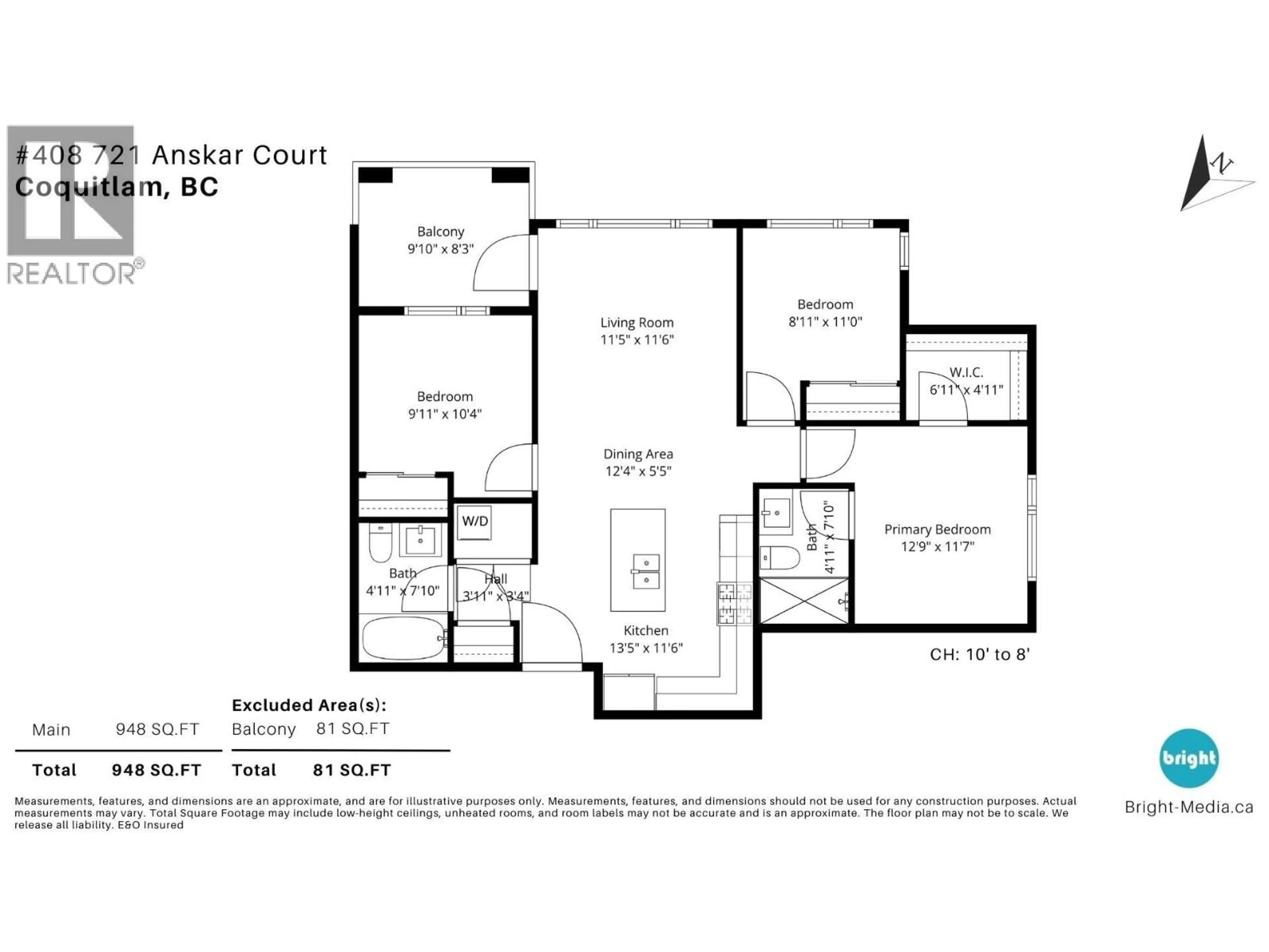 Floor plan for 408 - 721 ANSKAR COURT, Coquitlam British Columbia V3J0L4