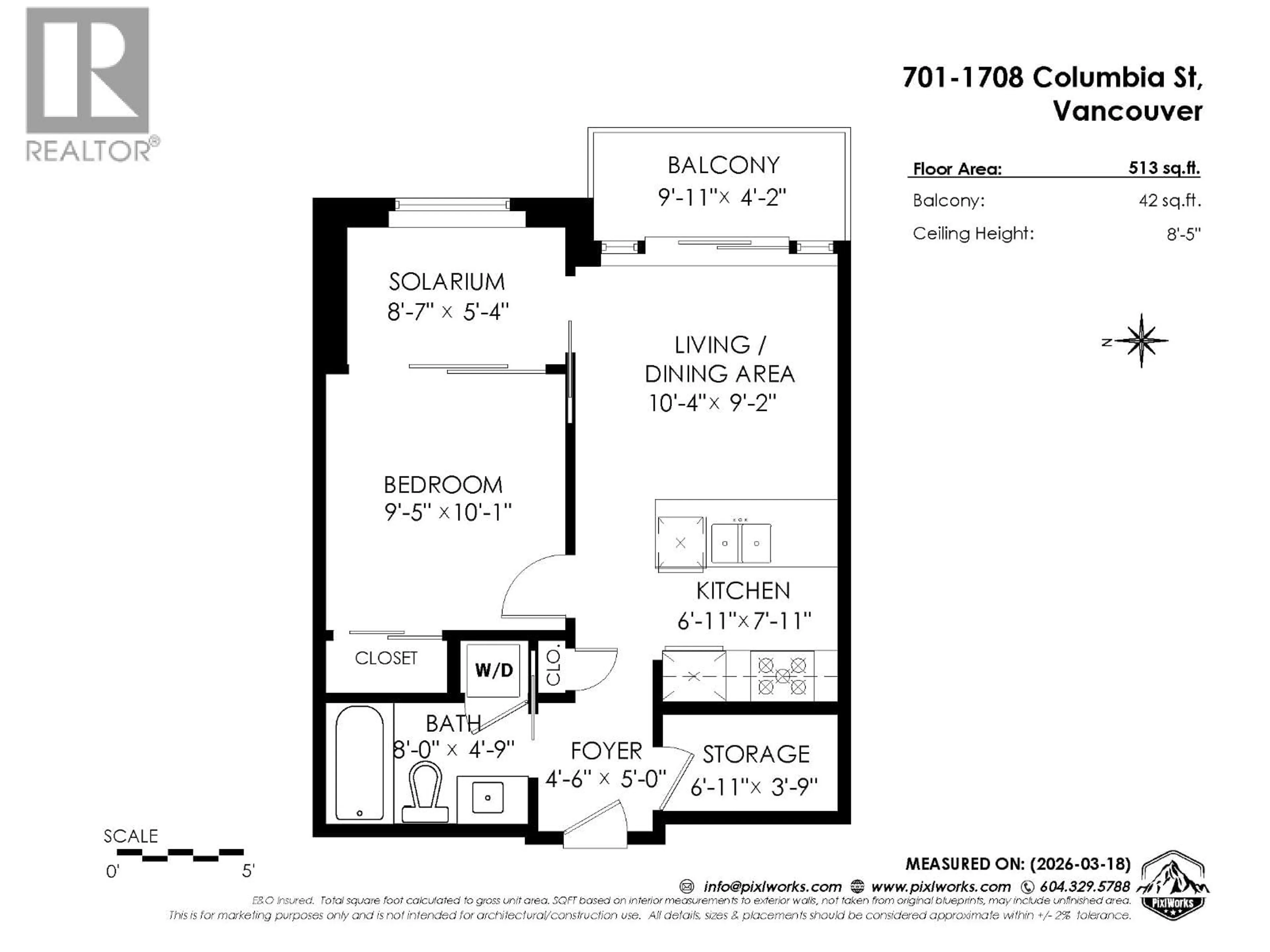 Floor plan for 701 - 1708 COLUMBIA STREET, Vancouver British Columbia V5Y0H7