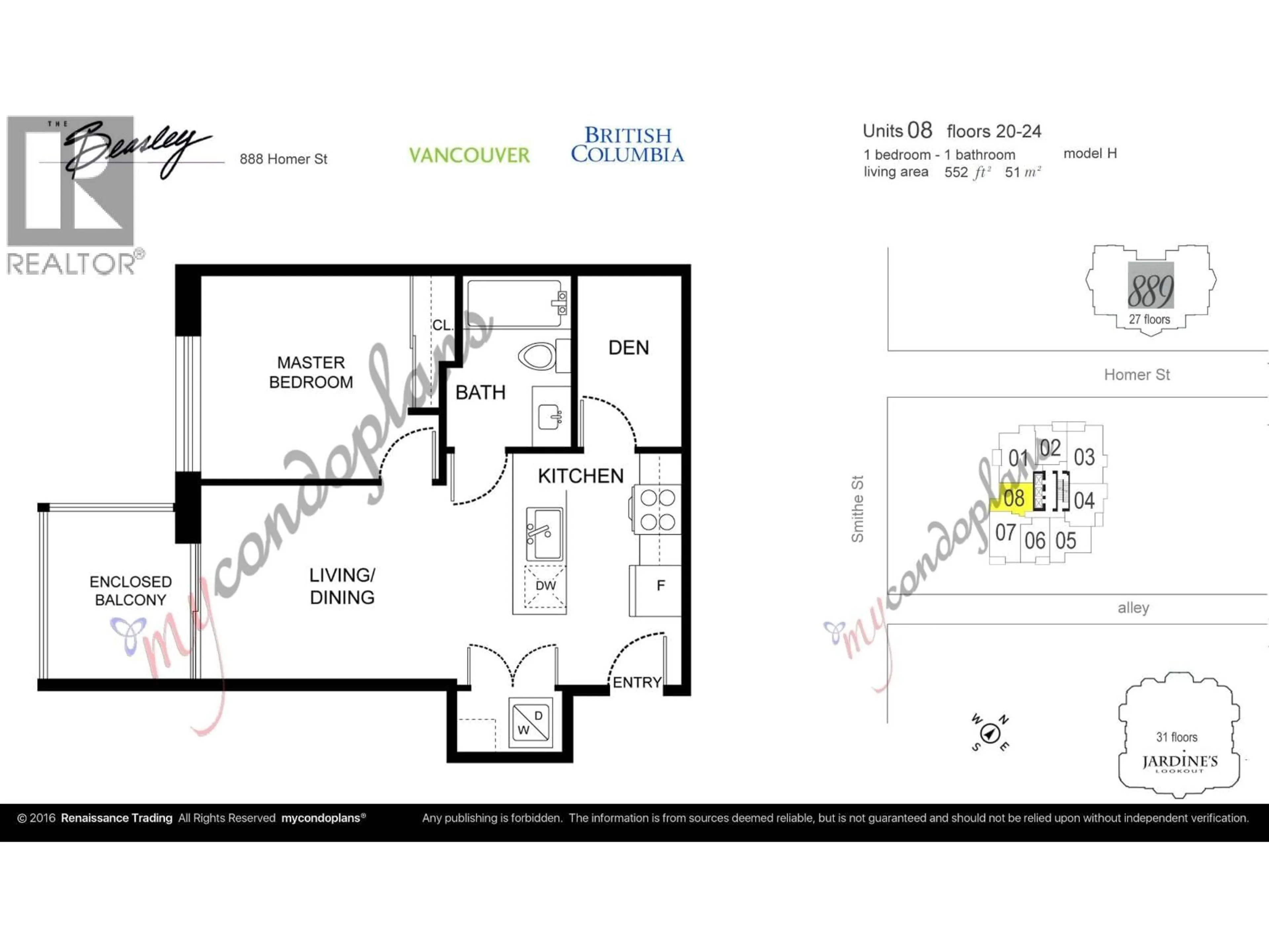 Floor plan for 2008 - 888 HOMER STREET, Vancouver British Columbia V6B0H7