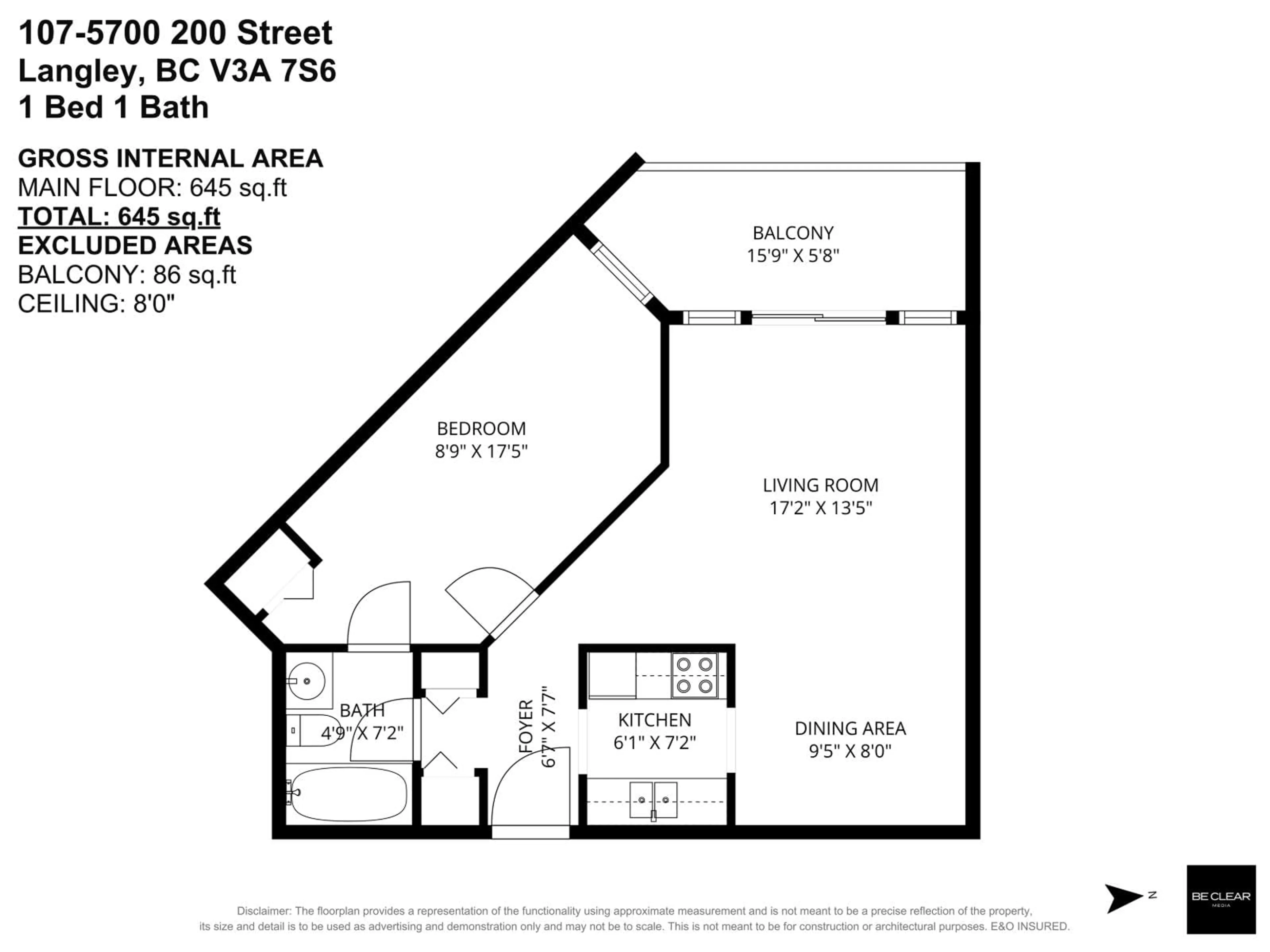 Floor plan for 107 - 5700 200 STREET, Langley British Columbia V3A7S6