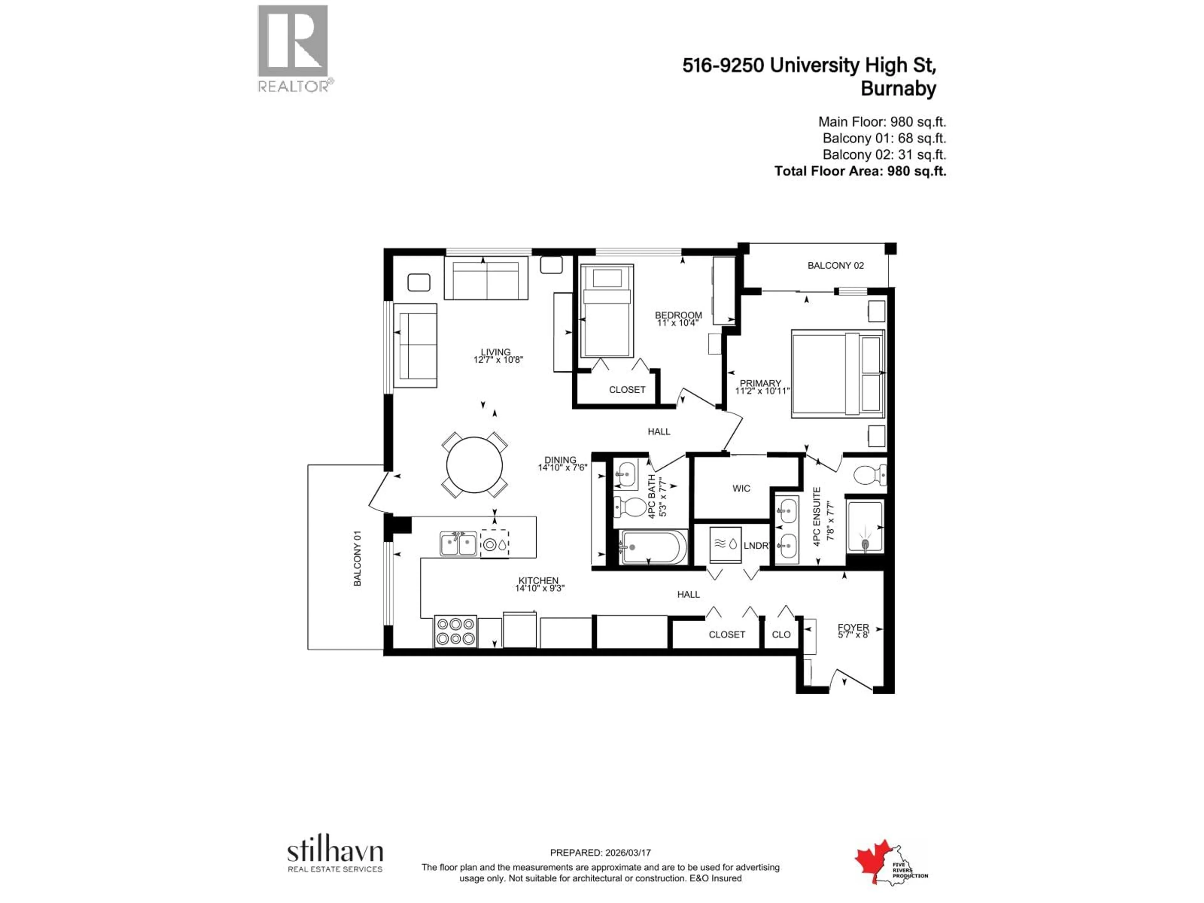 Floor plan for 516 - 9250 UNIVERSITY HIGH STREET, Burnaby British Columbia V5A0B3