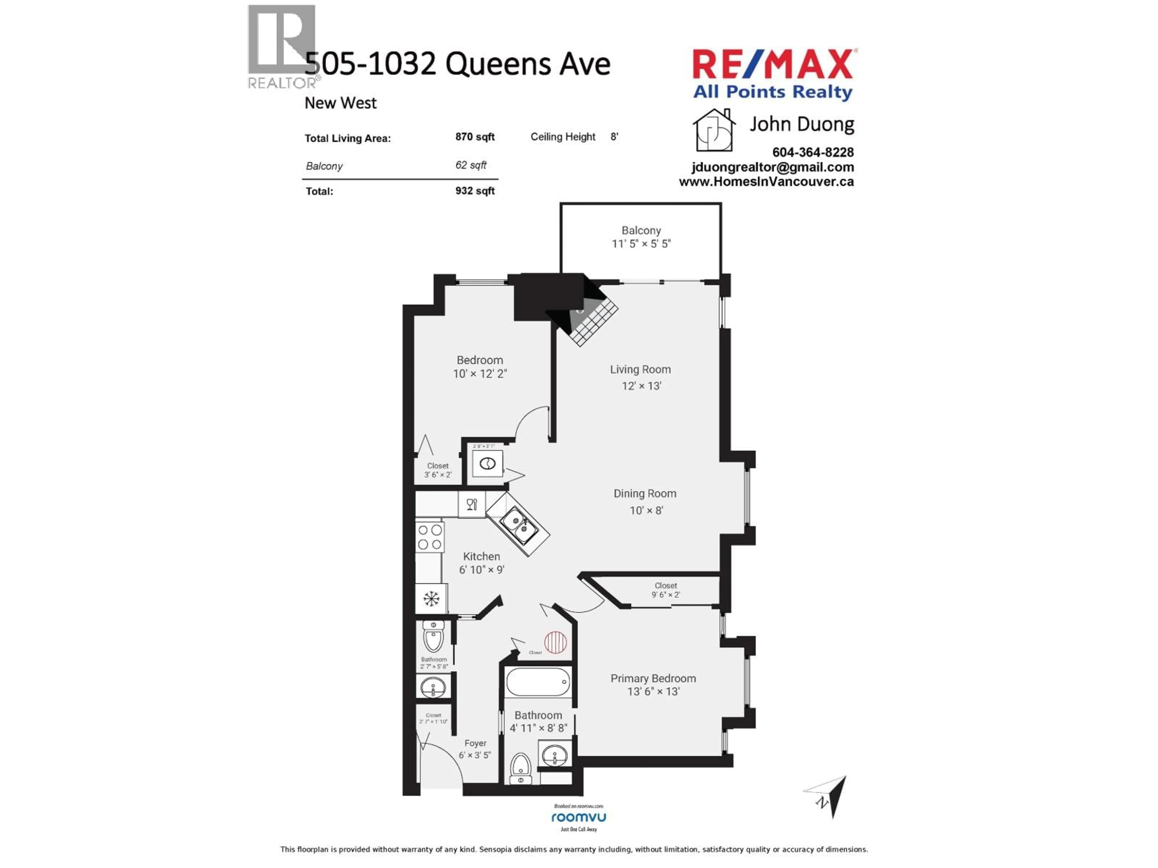 Floor plan for 505 - 1032 QUEENS AVENUE, New Westminster British Columbia V3M6T7
