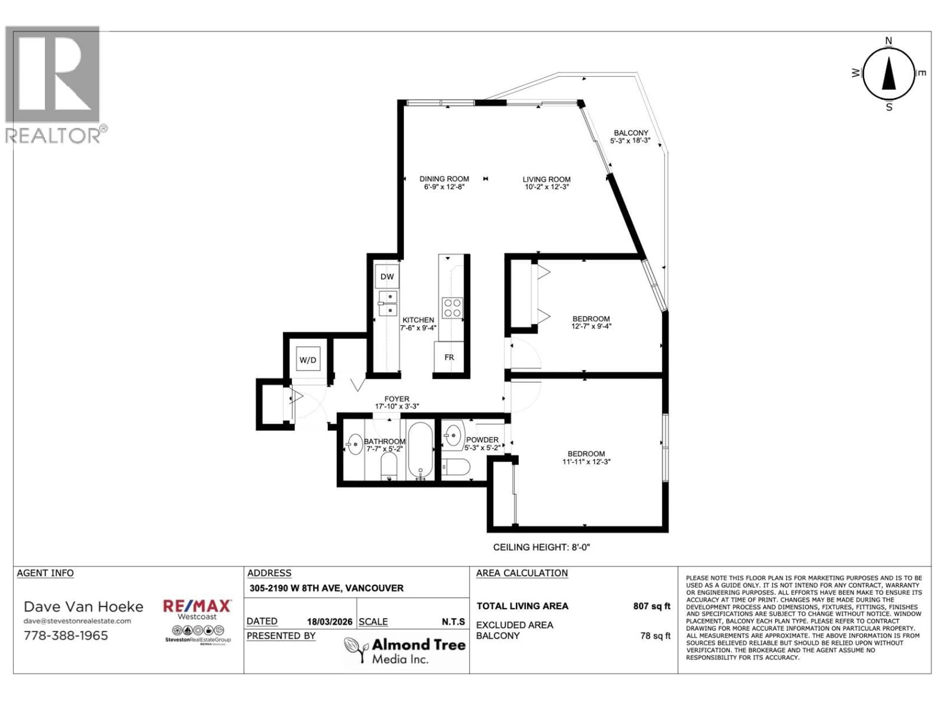 Floor plan for 305 - 2190 8TH AVENUE, Vancouver British Columbia V6K2A4
