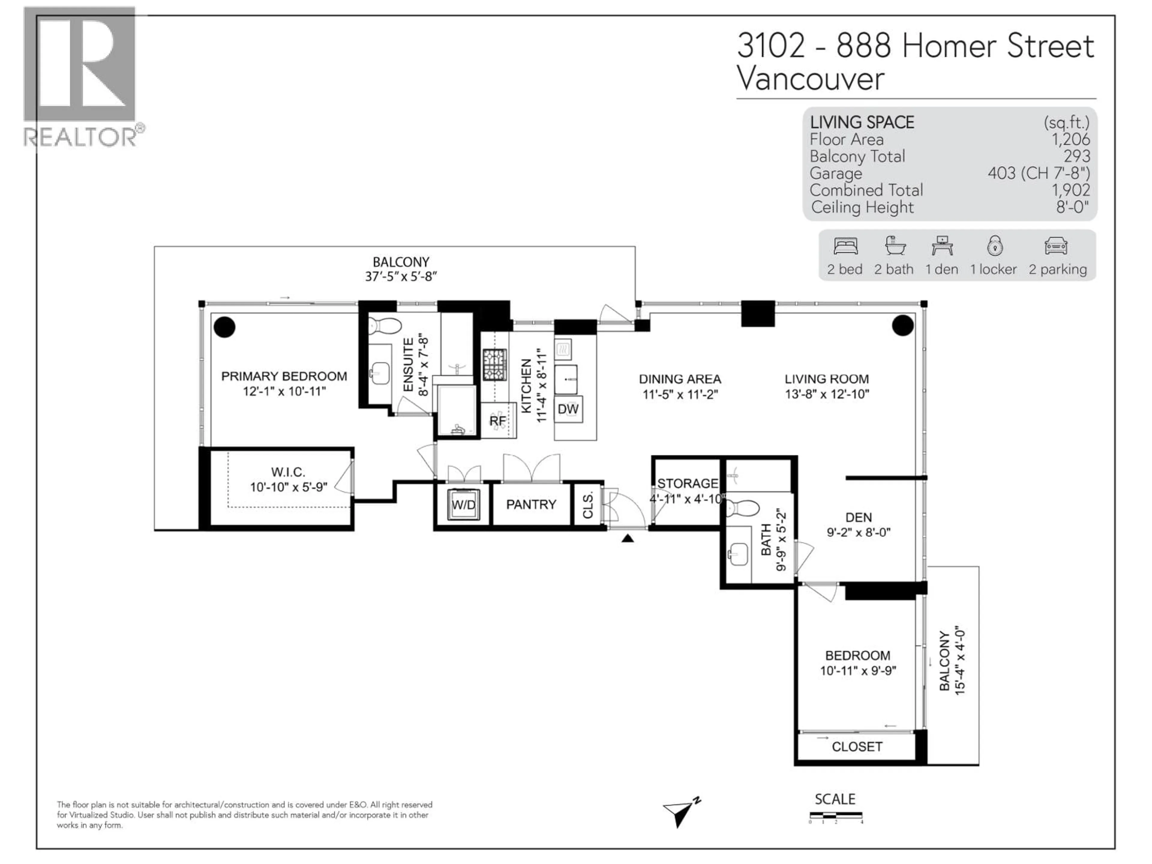 Floor plan for 3102 - 888 HOMER STREET, Vancouver British Columbia V6B0H7