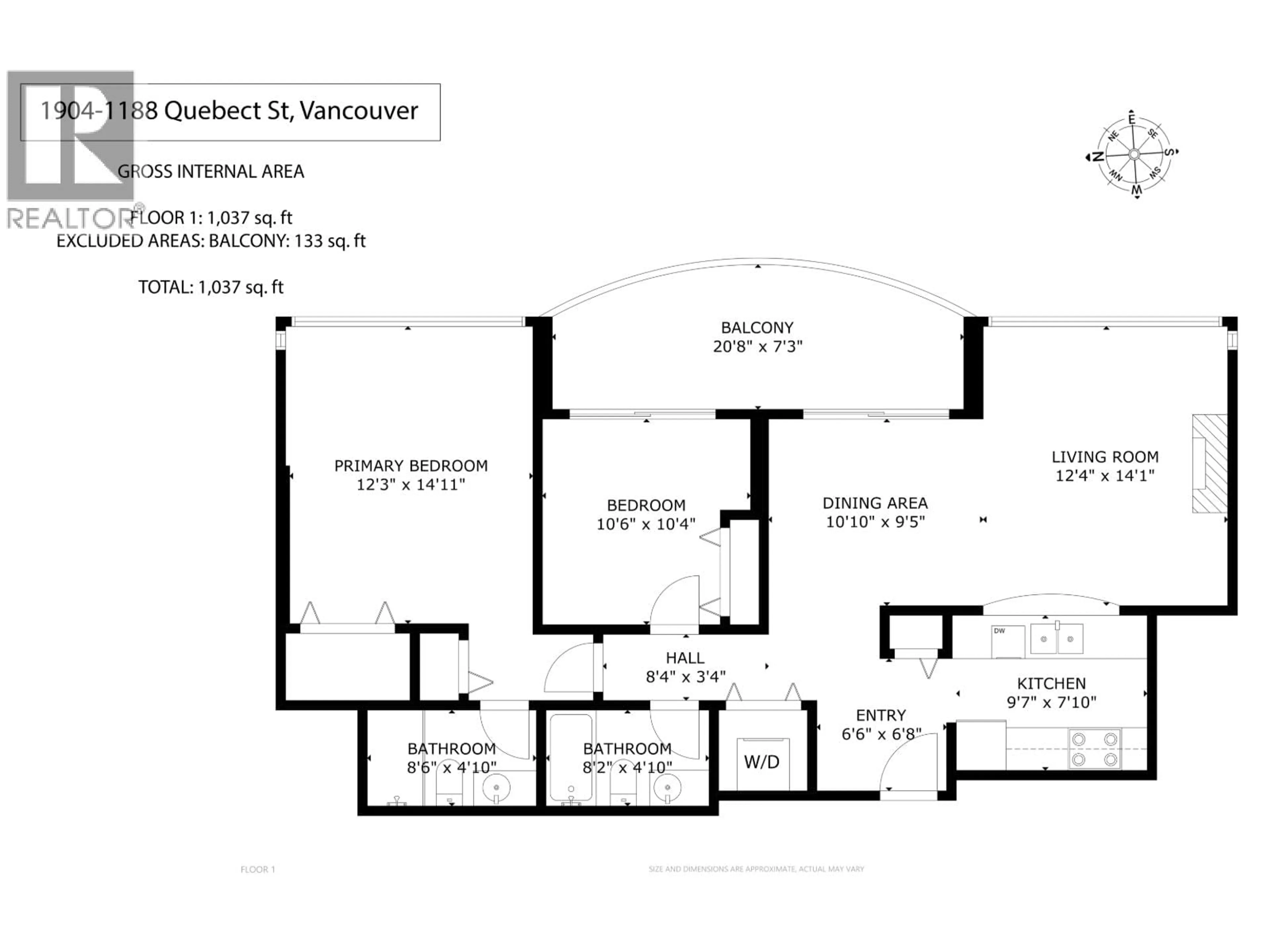 Floor plan for 1904 - 1188 QUEBEC STREET, Vancouver British Columbia V6A4B3