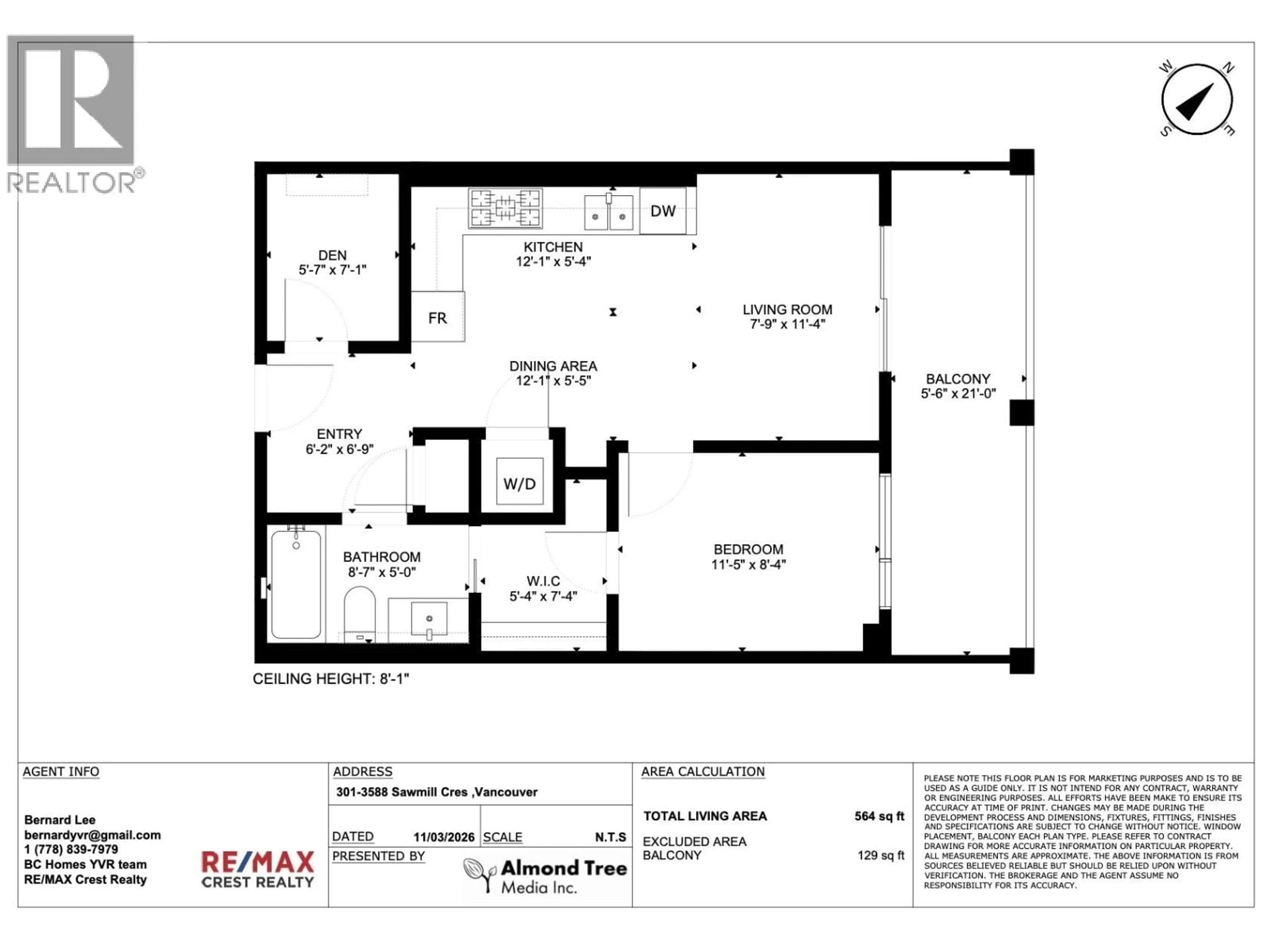 Floor plan for 301 - 3588 SAWMILL CRESCENT, Vancouver British Columbia V5S0H5