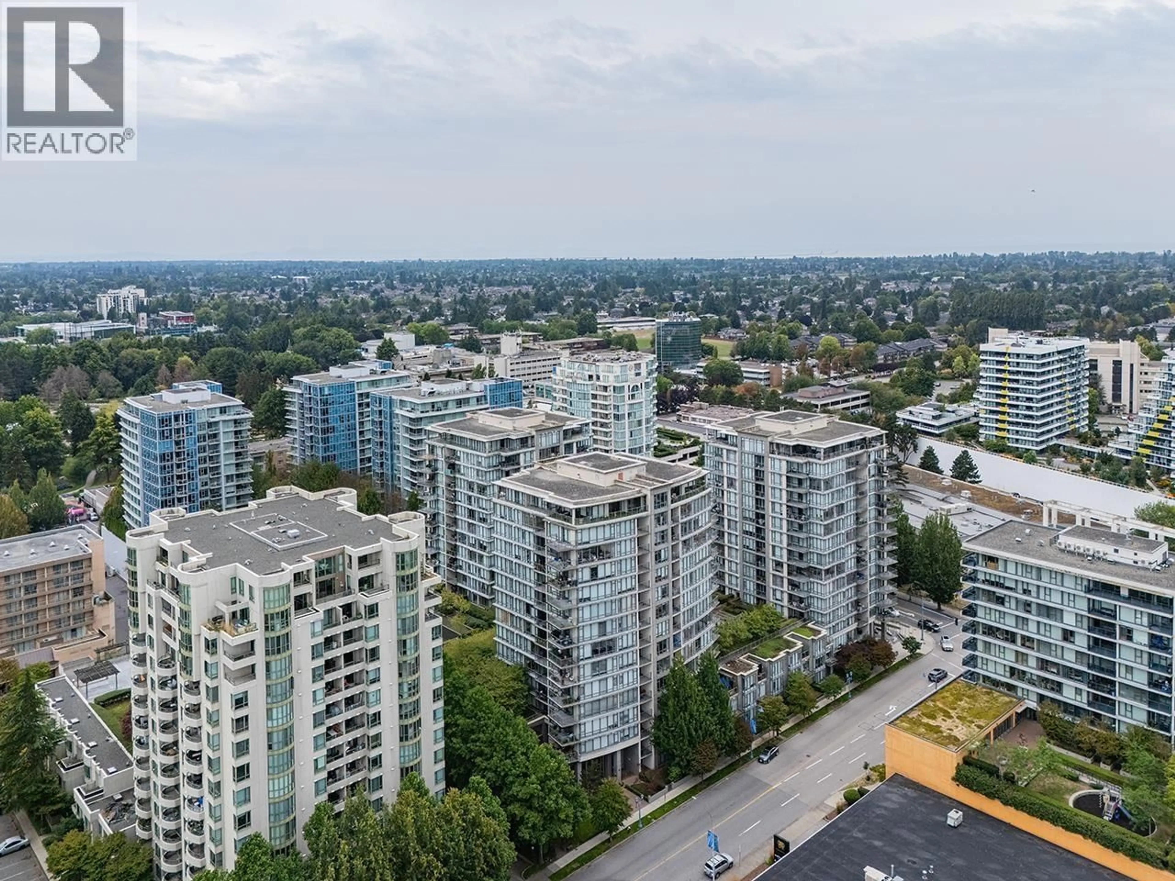 A pic from outside/outdoor area/front of a property/back of a property/a pic from drone, city buildings view from balcony for 603 - 7362 ELMBRIDGE WAY, Richmond British Columbia V6X0A6