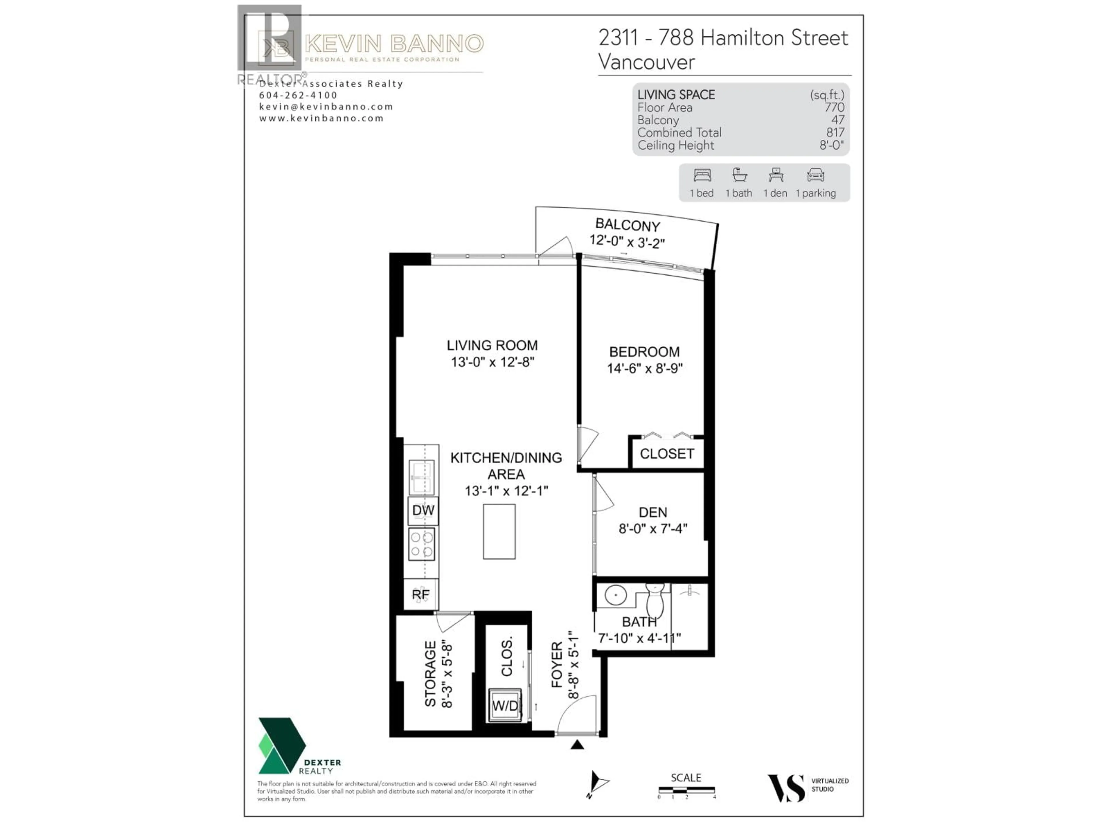 Floor plan for 2311 - 788 HAMILTON STREET, Vancouver British Columbia V6B0E9