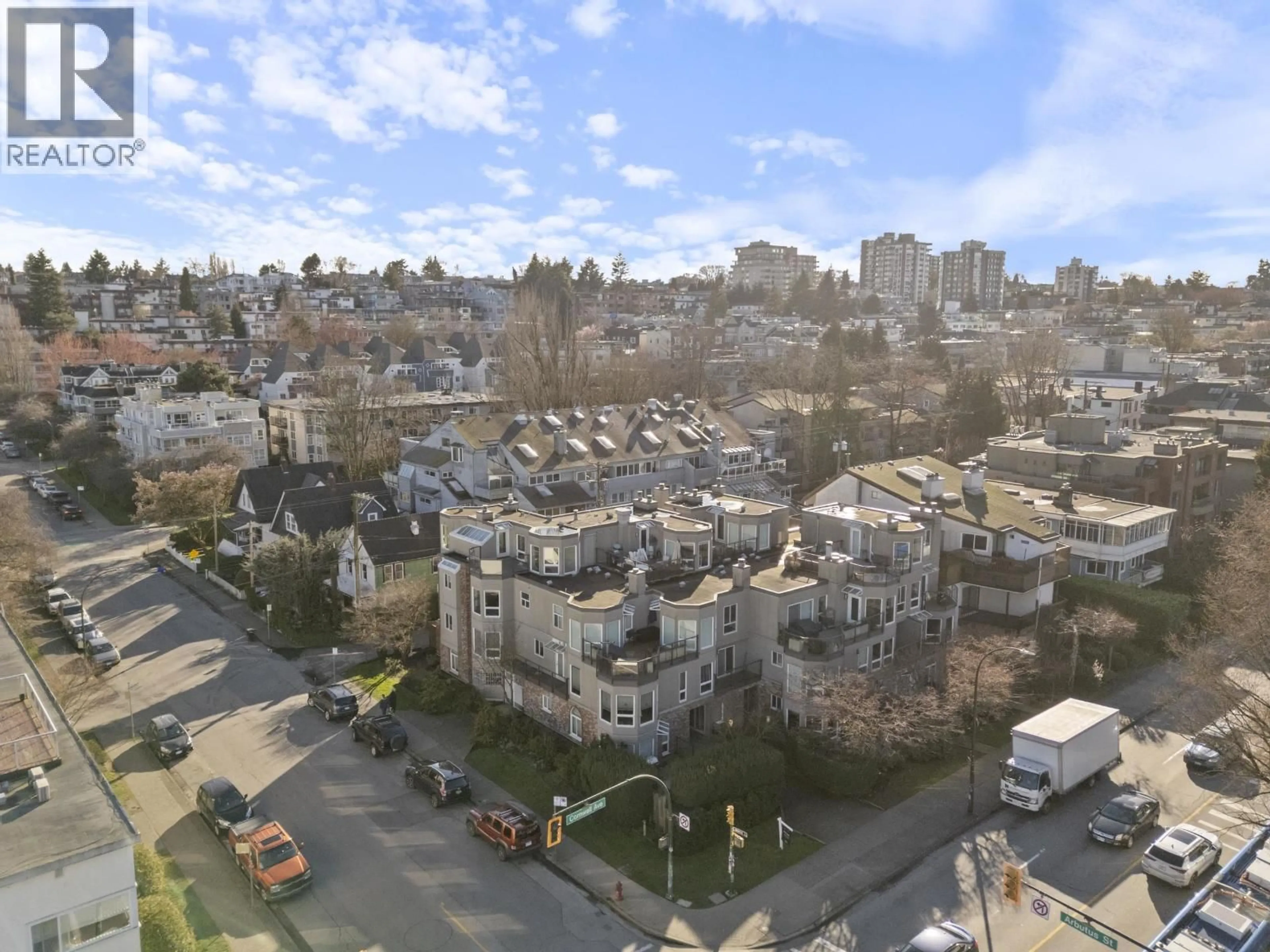 A pic from outside/outdoor area/front of a property/back of a property/a pic from drone, city buildings view from balcony for 103 - 2110 CORNWALL AVENUE, Vancouver British Columbia V6K1B4