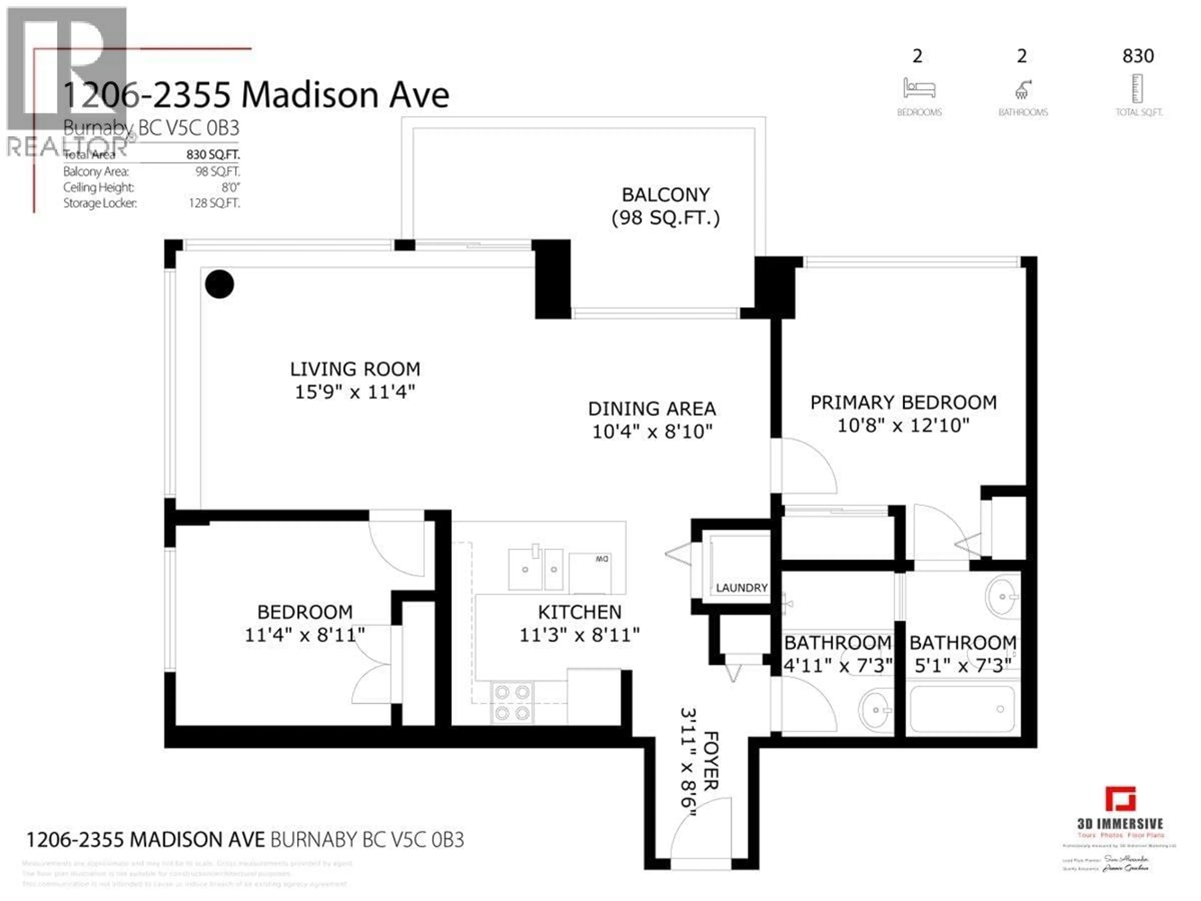 Floor plan for 1206 - 2355 MADISON AVENUE, Burnaby British Columbia V5C0B3