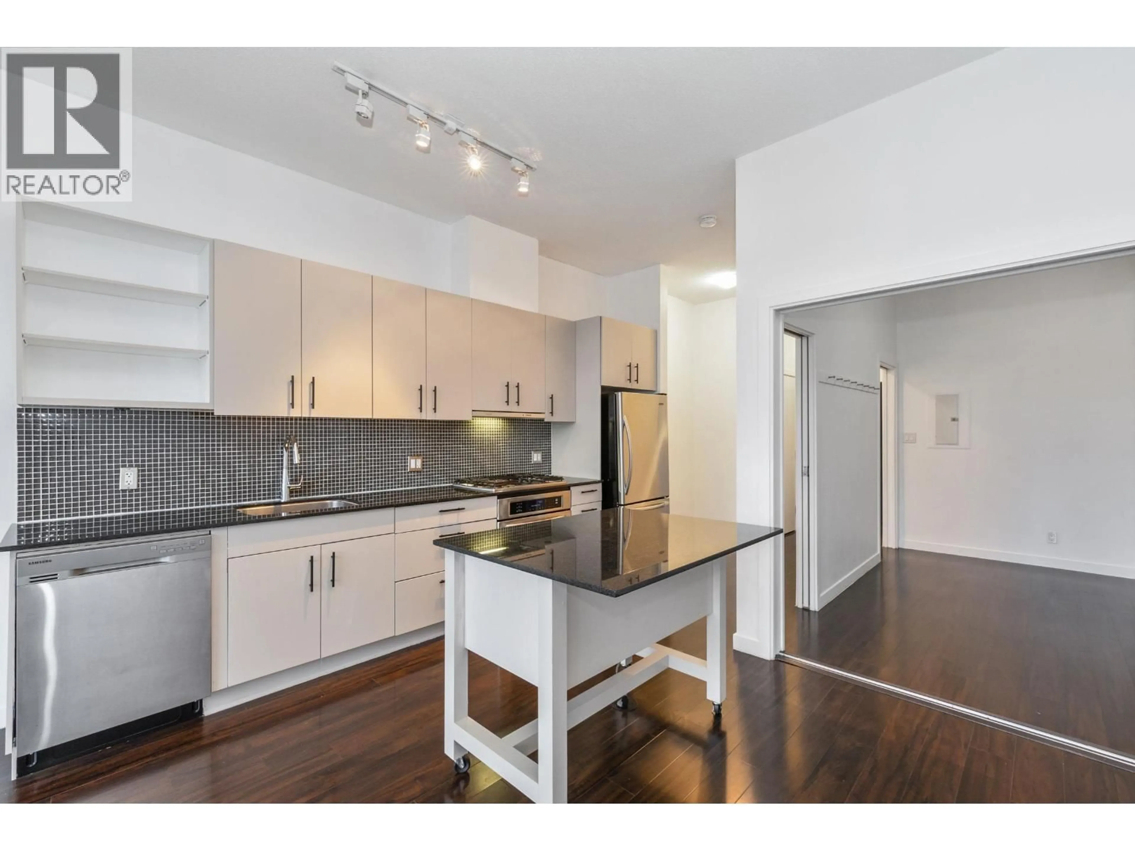 Open concept kitchen, wood/laminate floor for 710 - 121 BREW STREET, Port Moody British Columbia V3H0E2